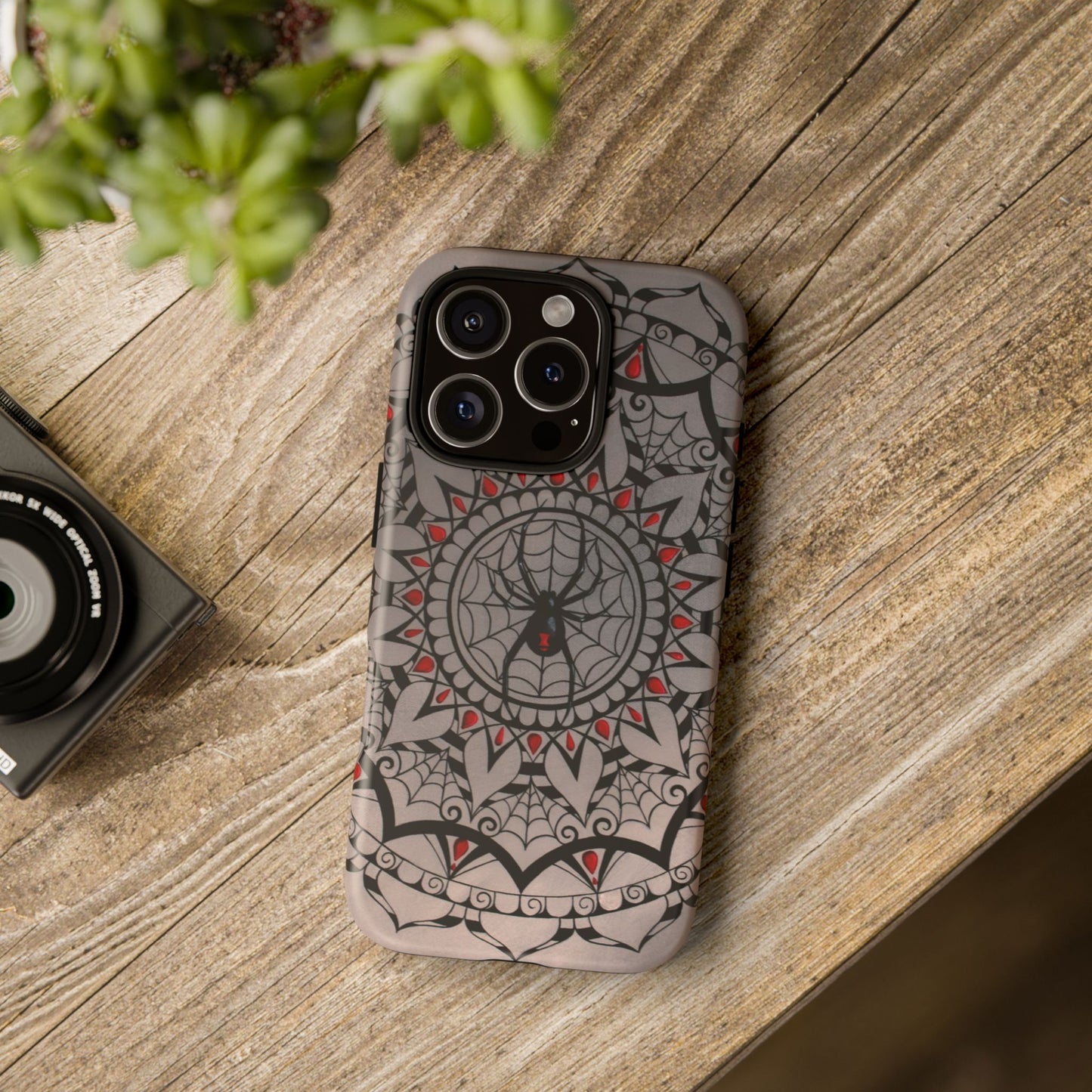 Mandala Spider Tough Phone Case - Gothic Red & Black Protective Cover