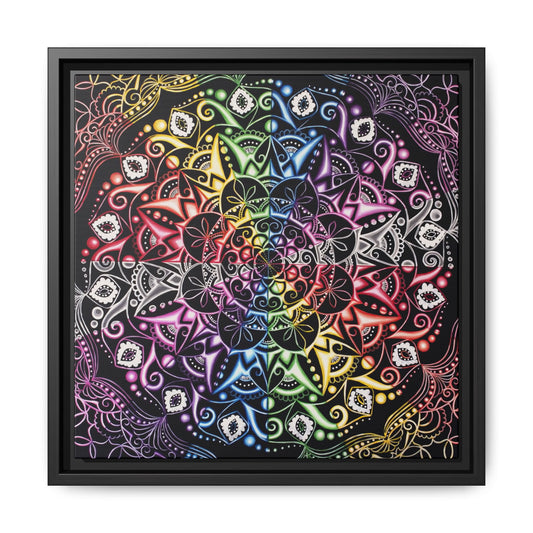 Rainbow Mandala Framed Canvas Art — Psychedelic Boho Wall Decor