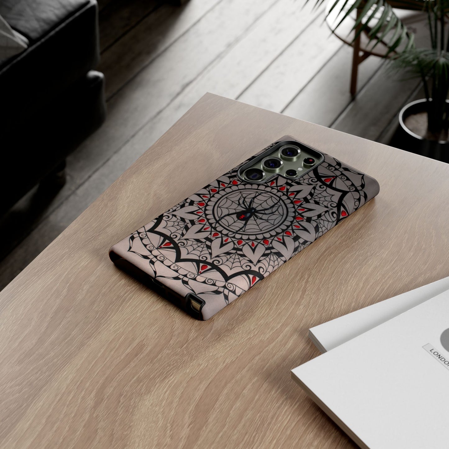 Mandala Spider Tough Phone Case - Gothic Red & Black Protective Cover