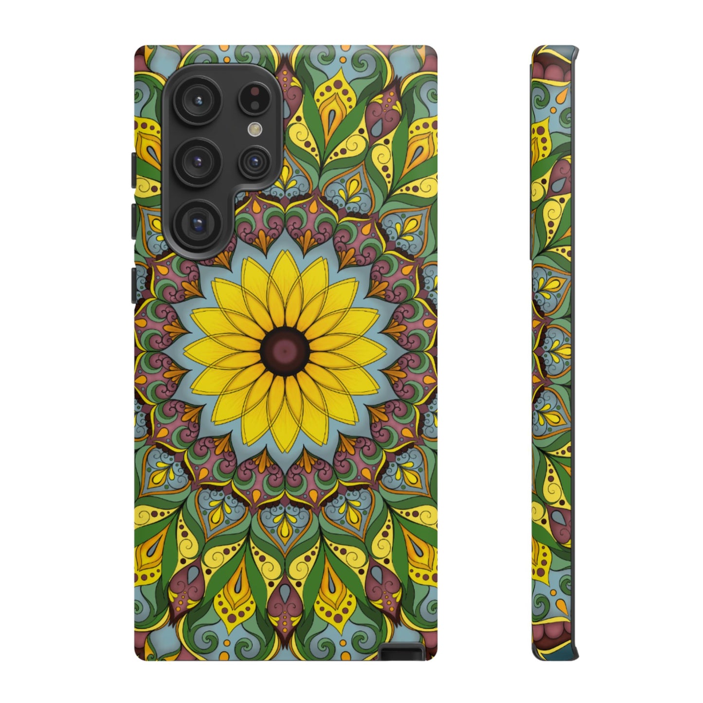 "Black Eyed Susan" Mandala Phone Case — Floral Boho Tough Case