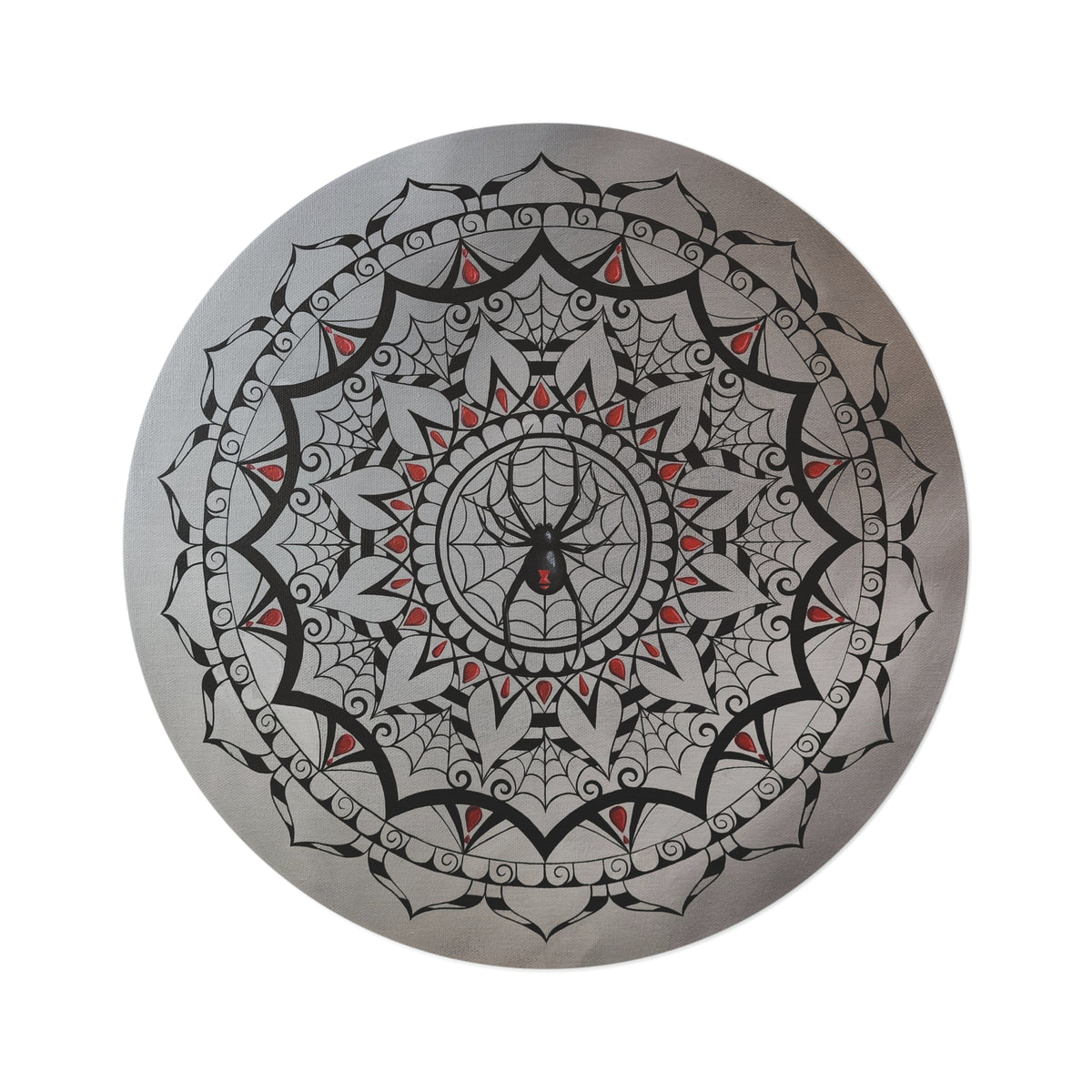 Gothic Spiderweb Mandala Round Rug — Black & Red