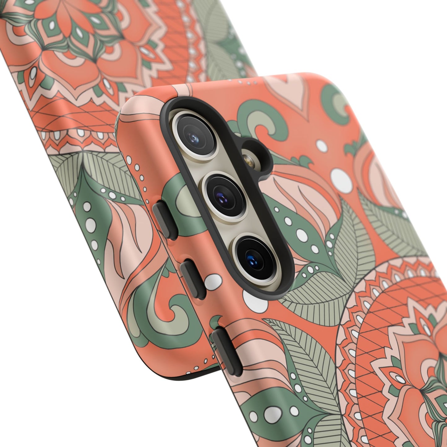 "Persimmon" Mandala Floral Phone Case — Boho Coral Green Protective Cover
