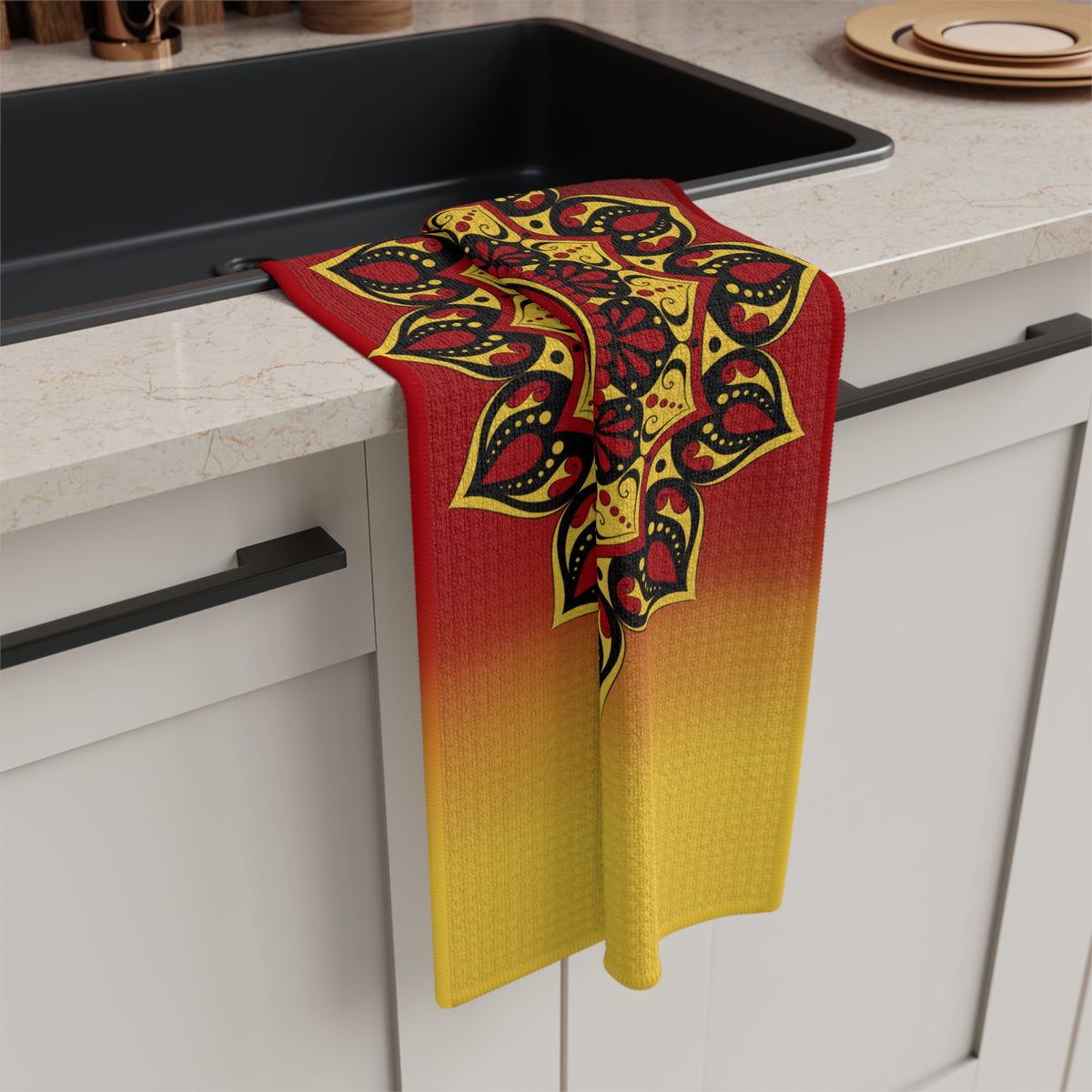 German Flag Mandala Microfiber Tea Towel – Decorative Kitchen Towel with Germany Map
