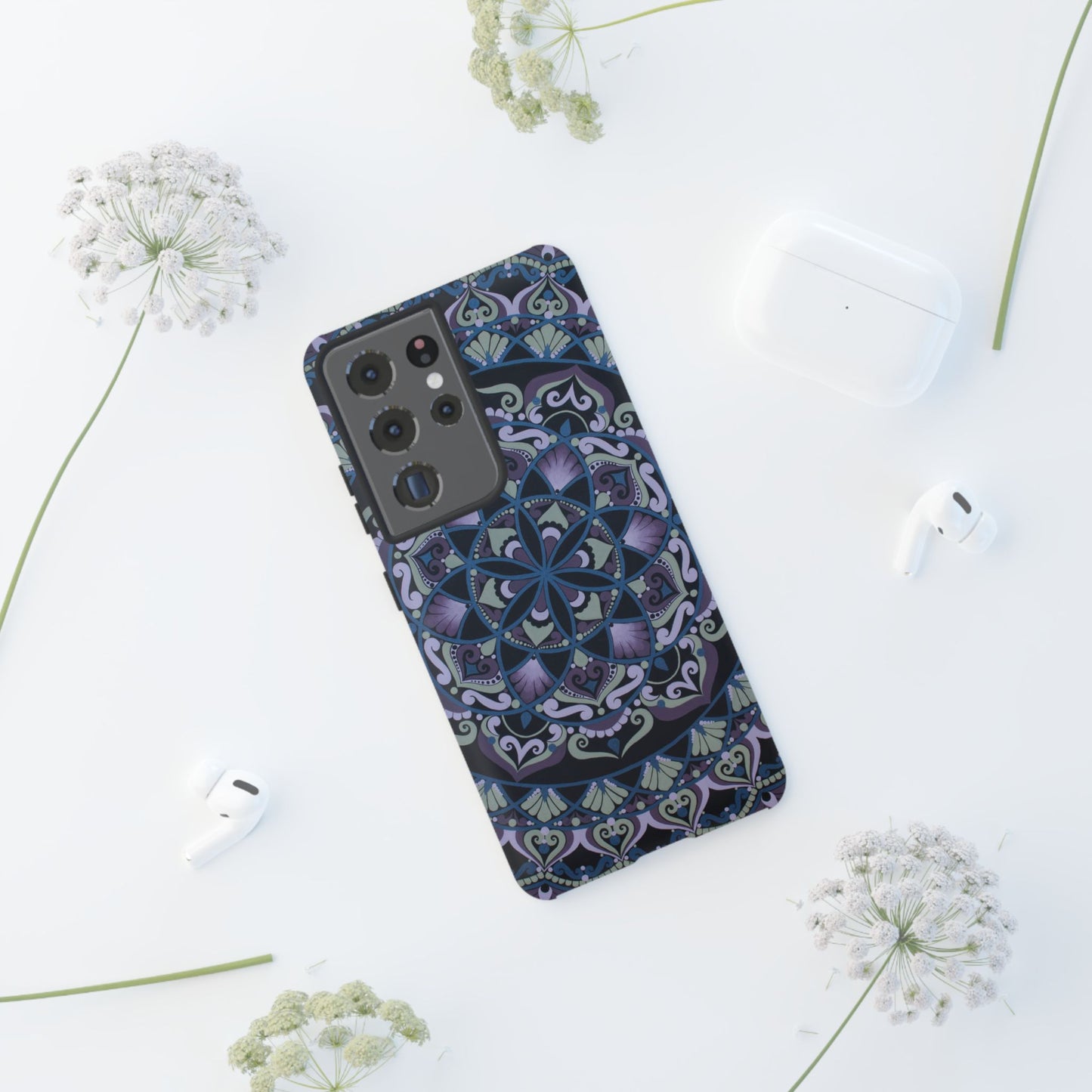 "Wisteria Bloom" Mandala Floral Tough Phone Case — Purple Blue Boho Protective Cover