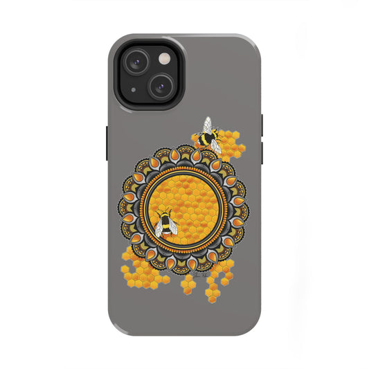 Bee Honeycomb Mandala Tough Phone Case — Artisan Honey Bees Protective Cover