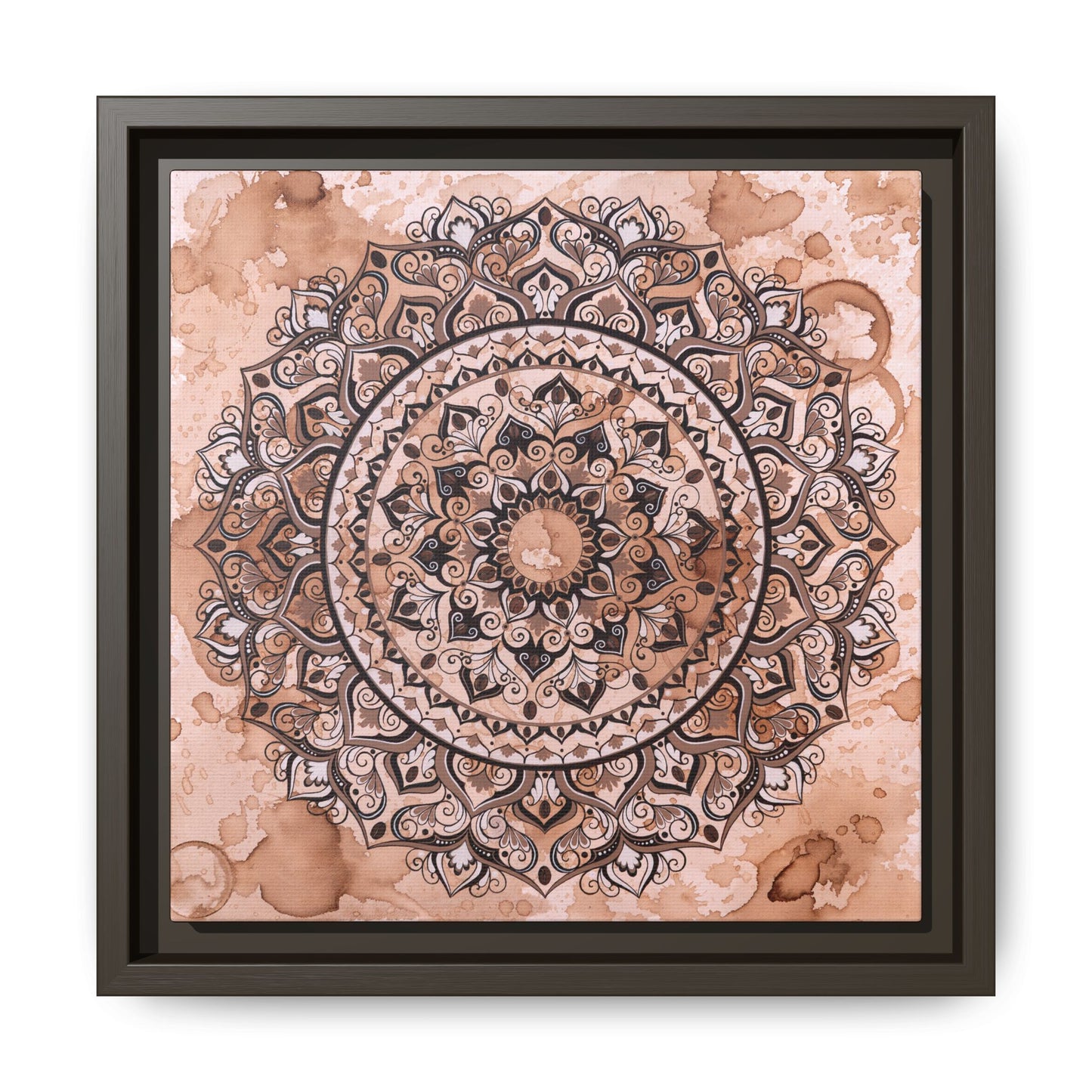 "Espresso Beans" Mandala Wall Art Canvas — Brown Watercolor Framed Print