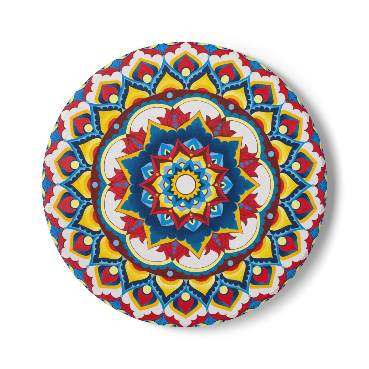 Mandala Ceramic Coaster — Colorful Boho Drink Coaster with Cork Back