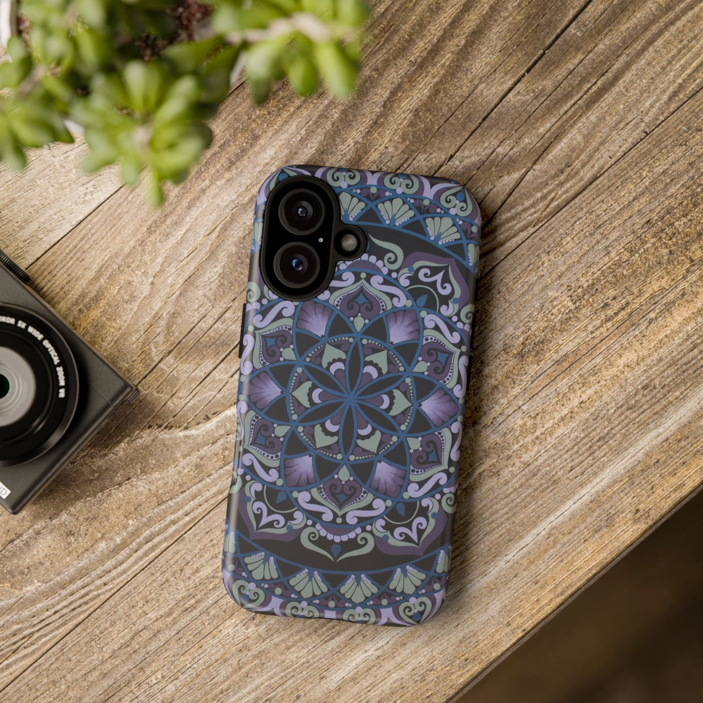"Wisteria Bloom" Mandala Floral Tough Phone Case — Purple Blue Boho Protective Cover