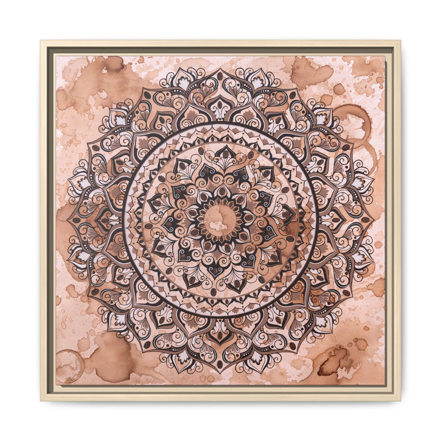 "Espresso Beans" Mandala Wall Art Canvas — Brown Watercolor Framed Print