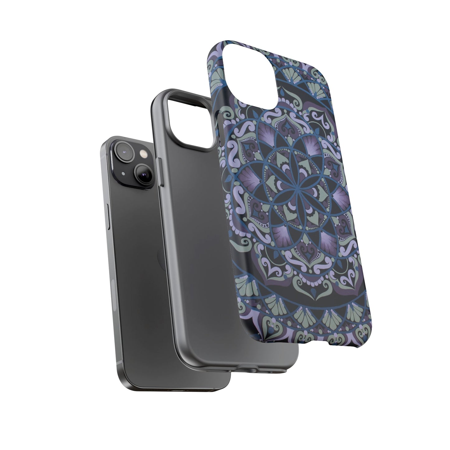 "Wisteria Bloom" Mandala Floral Tough Phone Case — Purple Blue Boho Protective Cover