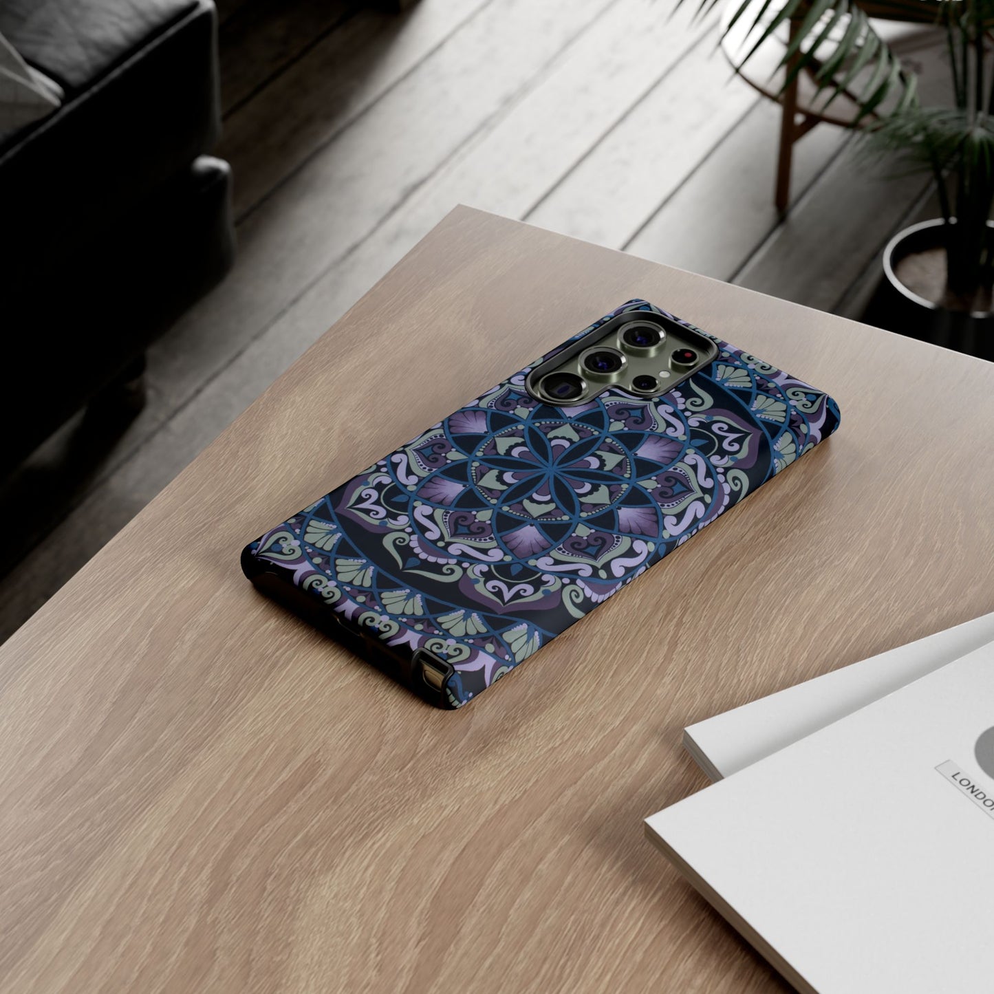 "Wisteria Bloom" Mandala Floral Tough Phone Case — Purple Blue Boho Protective Cover