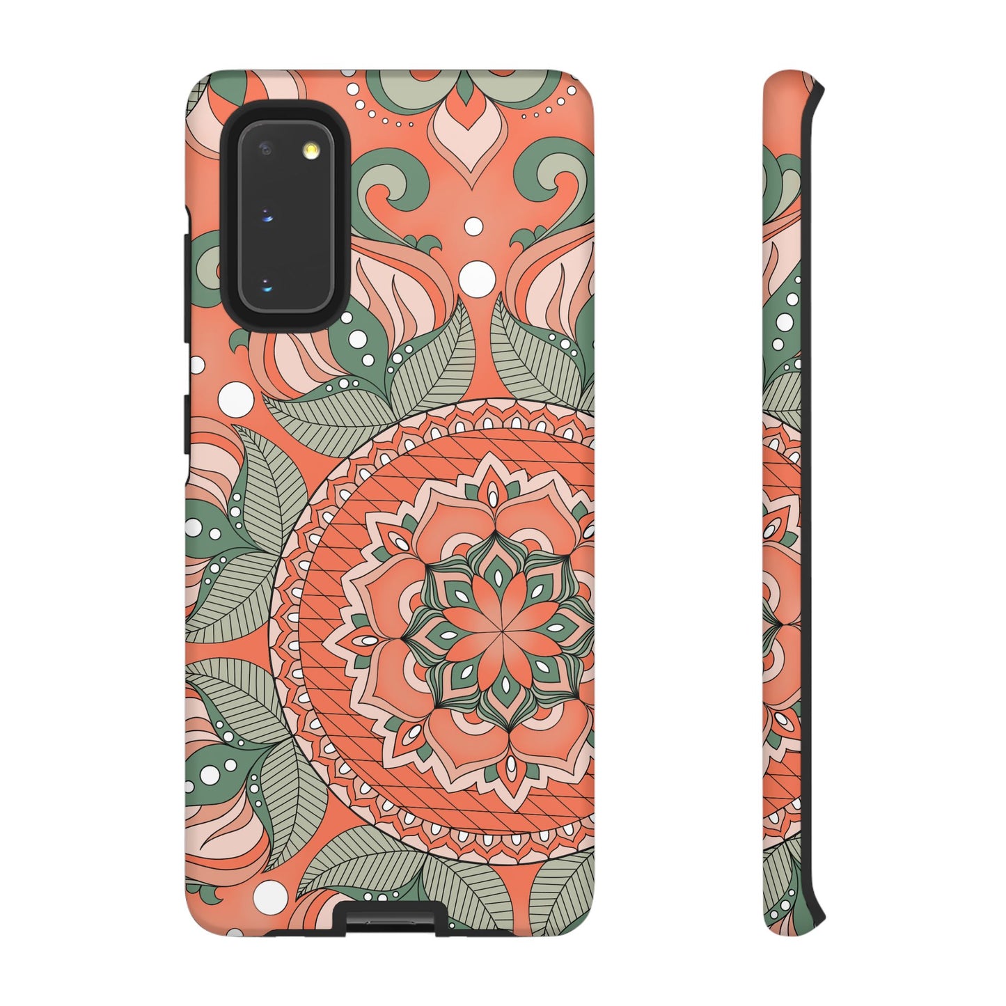 "Persimmon" Mandala Floral Phone Case — Boho Coral Green Protective Cover