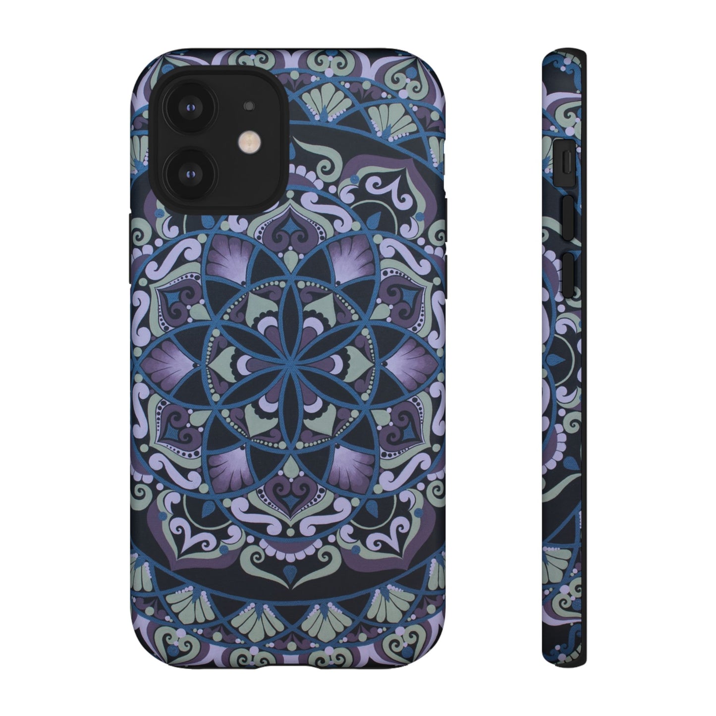 "Wisteria Bloom" Mandala Floral Tough Phone Case — Purple Blue Boho Protective Cover