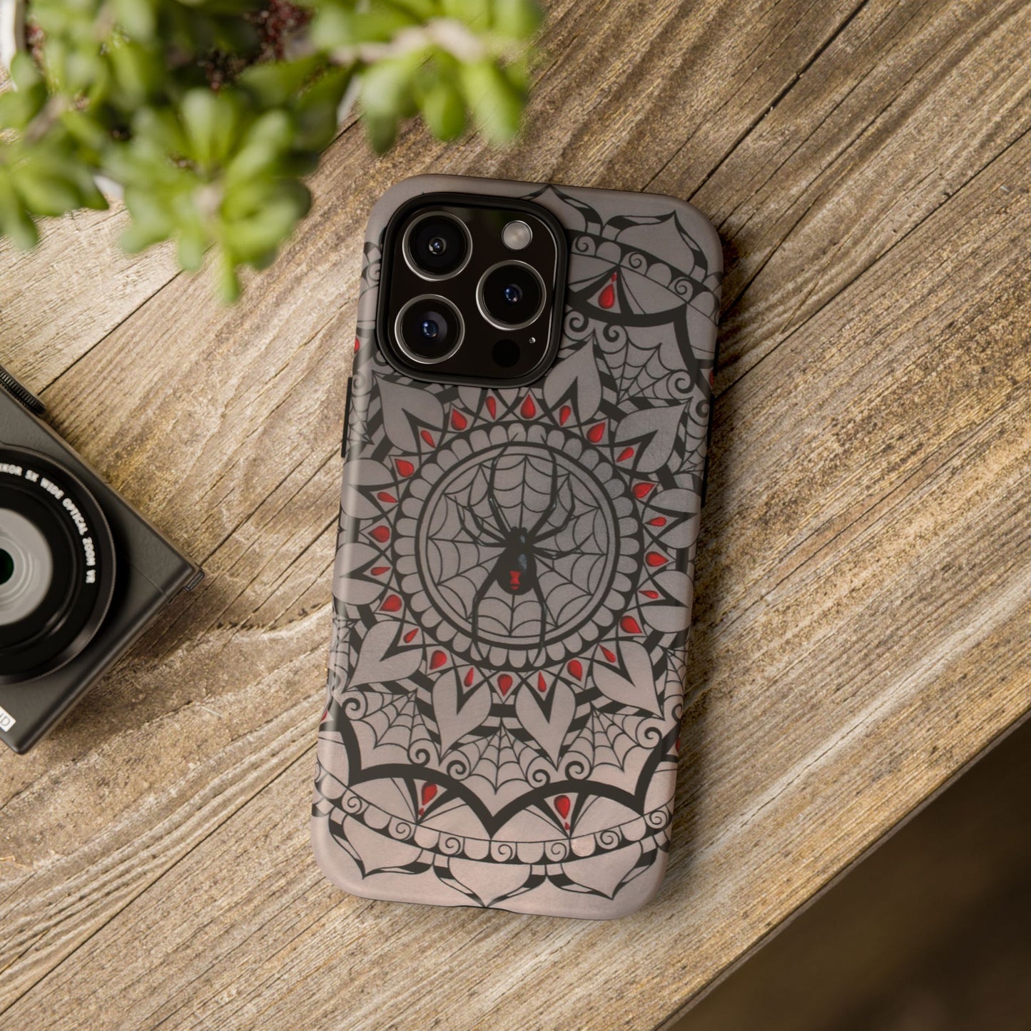 Mandala Spider Tough Phone Case - Gothic Red & Black Protective Cover