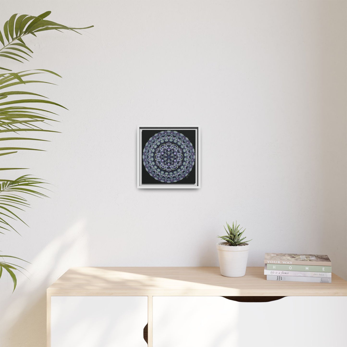 Framed "Wisteria Bloom" Mandala Wall Art — Purple Floral Geometric Canvas
