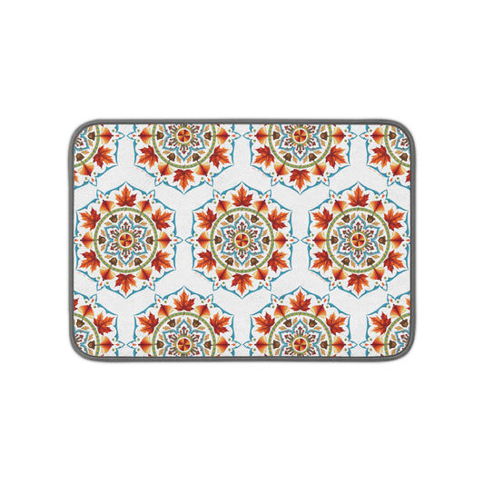 Autumn Mandala Boho Tile Microfiber Dish Drying Mat — Fall Kitchen Decor | Absorbent Counter Mat