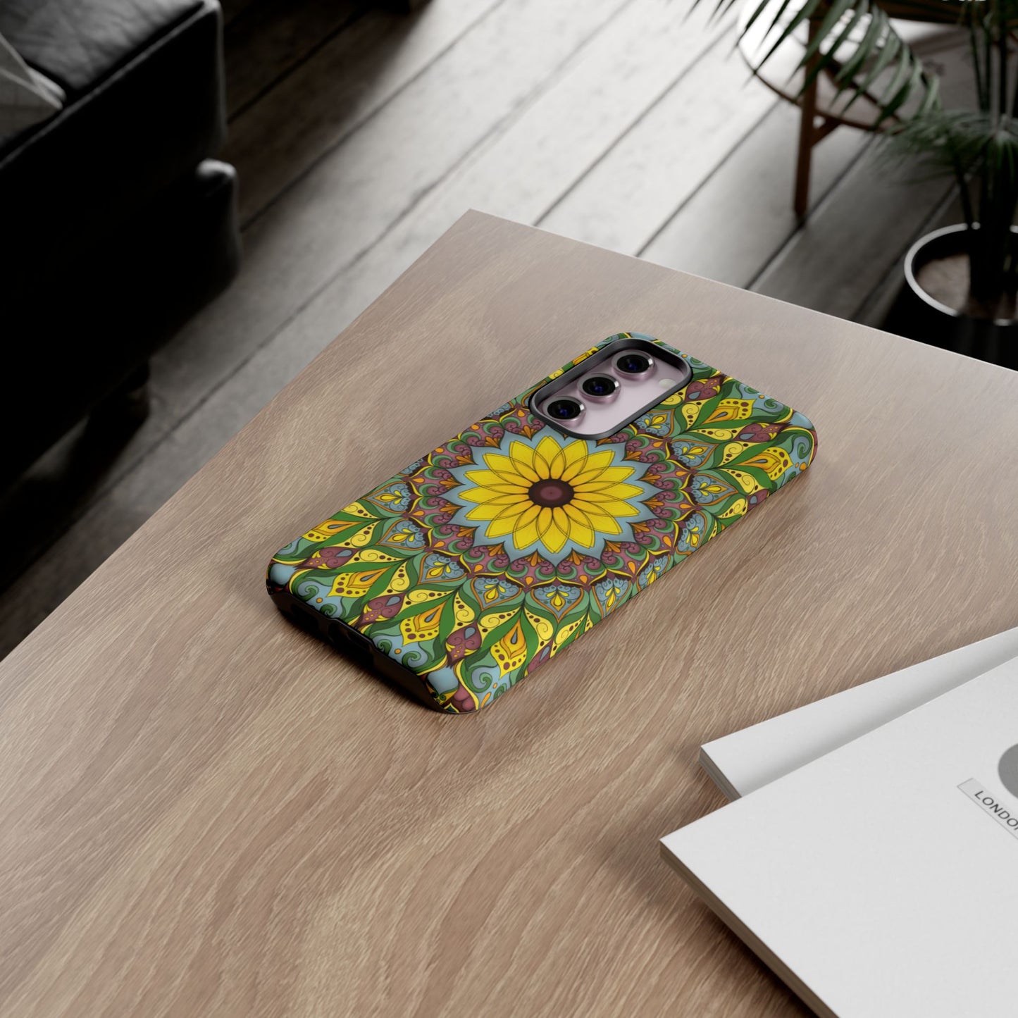 "Black Eyed Susan" Mandala Phone Case — Floral Boho Tough Case