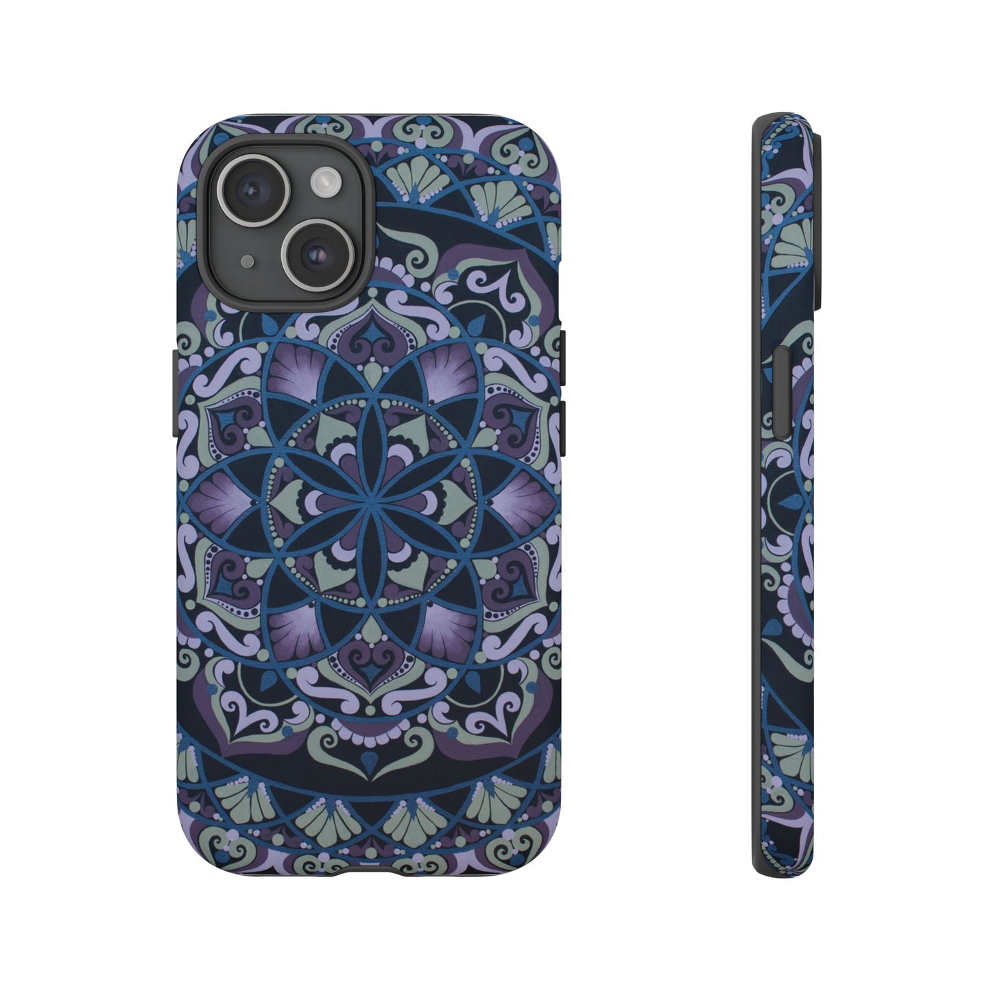 "Wisteria Bloom" Mandala Floral Tough Phone Case — Purple Blue Boho Protective Cover