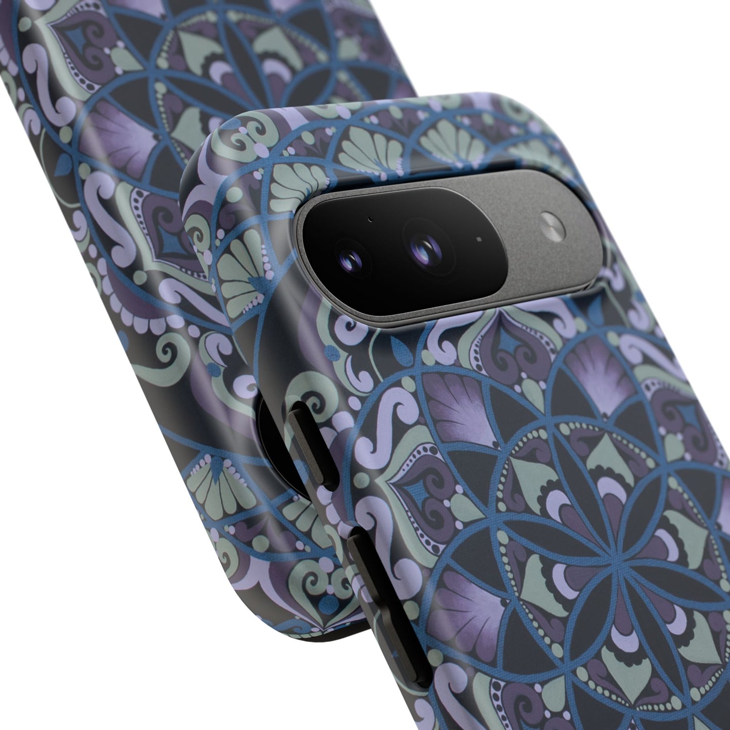 "Wisteria Bloom" Mandala Floral Tough Phone Case — Purple Blue Boho Protective Cover