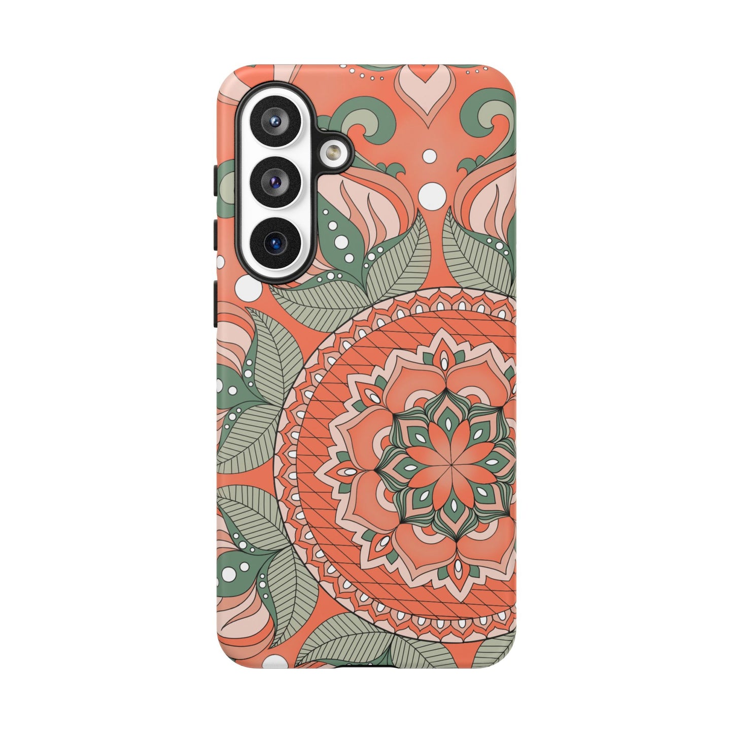 "Persimmon" Mandala Floral Phone Case — Boho Coral Green Protective Cover