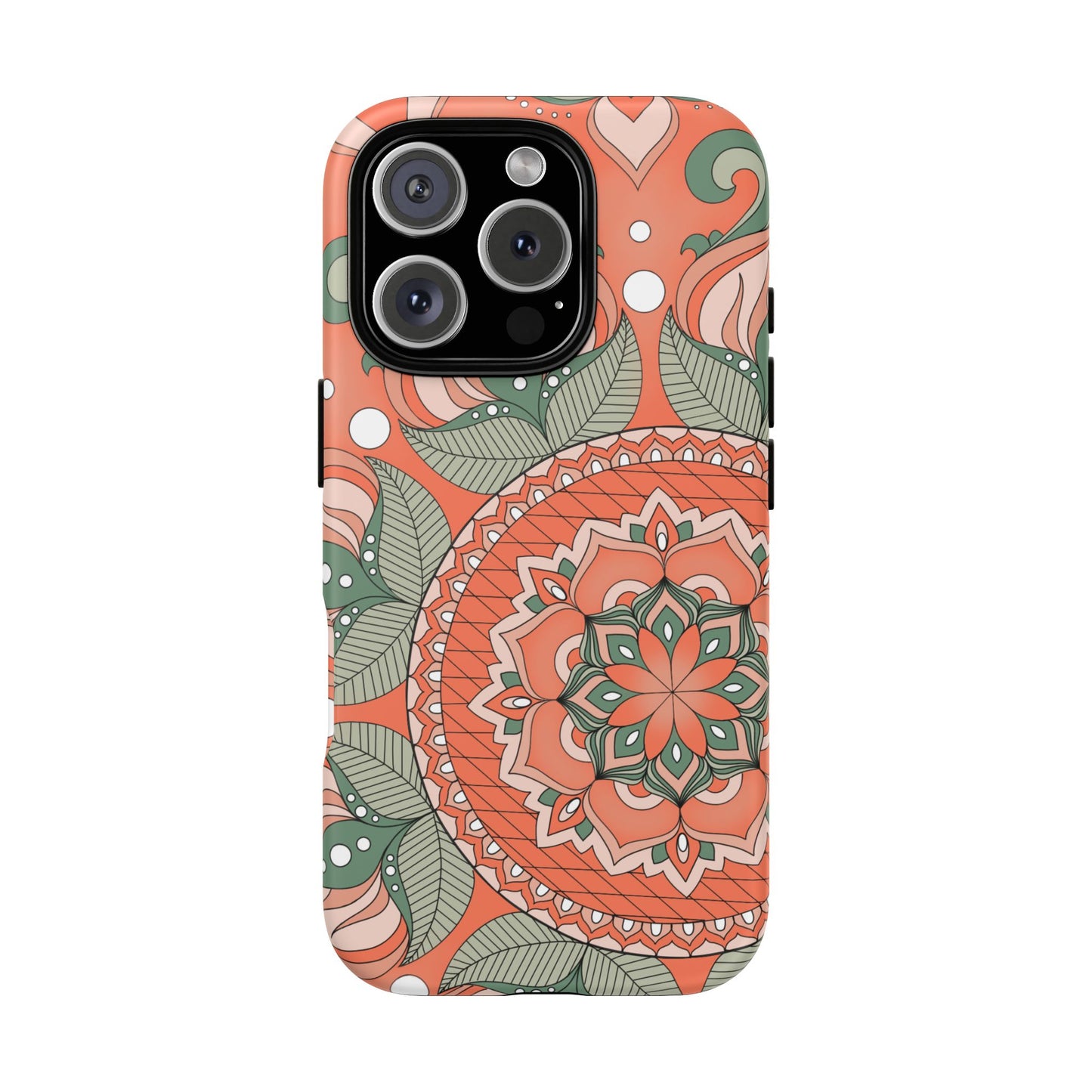 "Persimmon" Mandala Floral Phone Case — Boho Coral Green Protective Cover