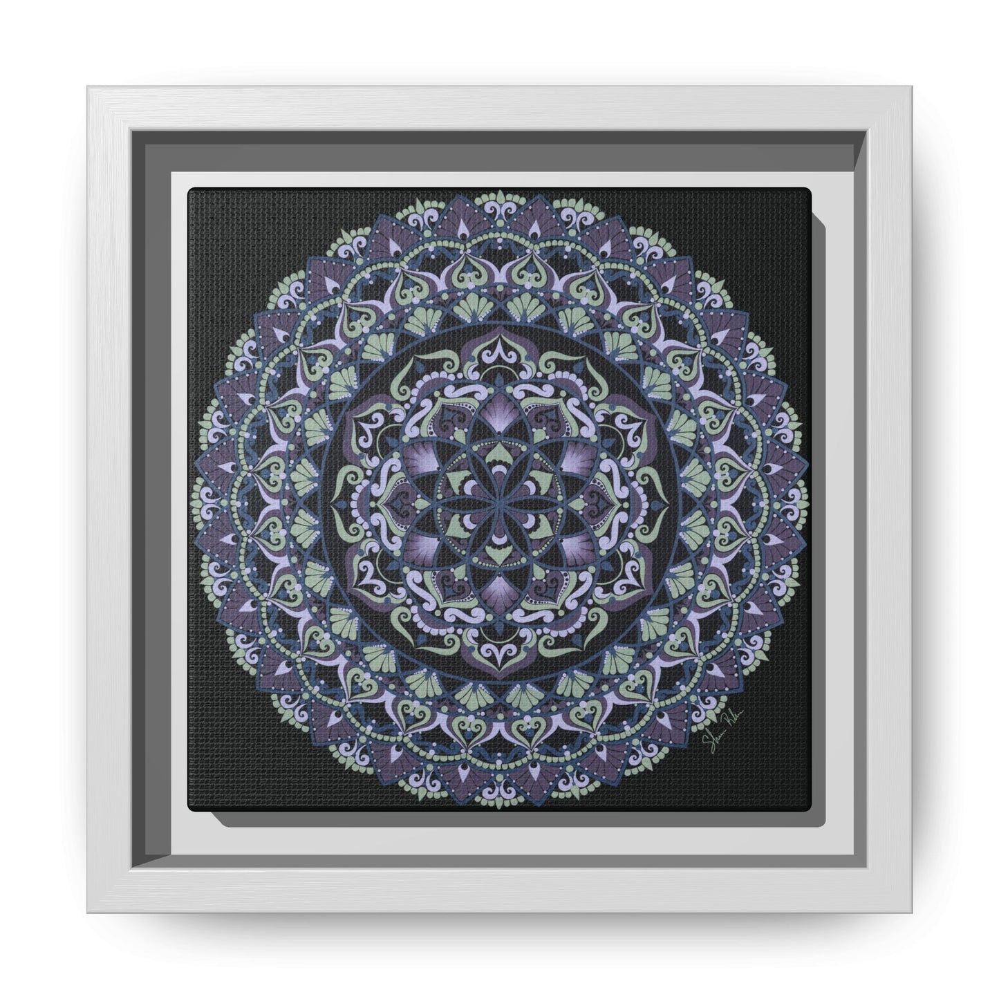 Framed "Wisteria Bloom" Mandala Wall Art — Purple Floral Geometric Canvas