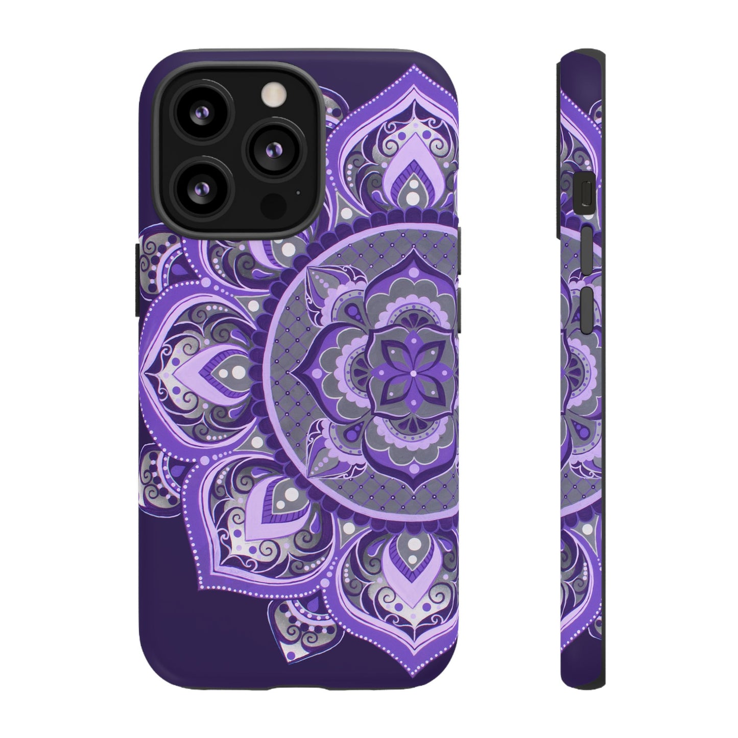 Purple Mandala Tough Phone Case — Protective Floral Boho Phone Cover