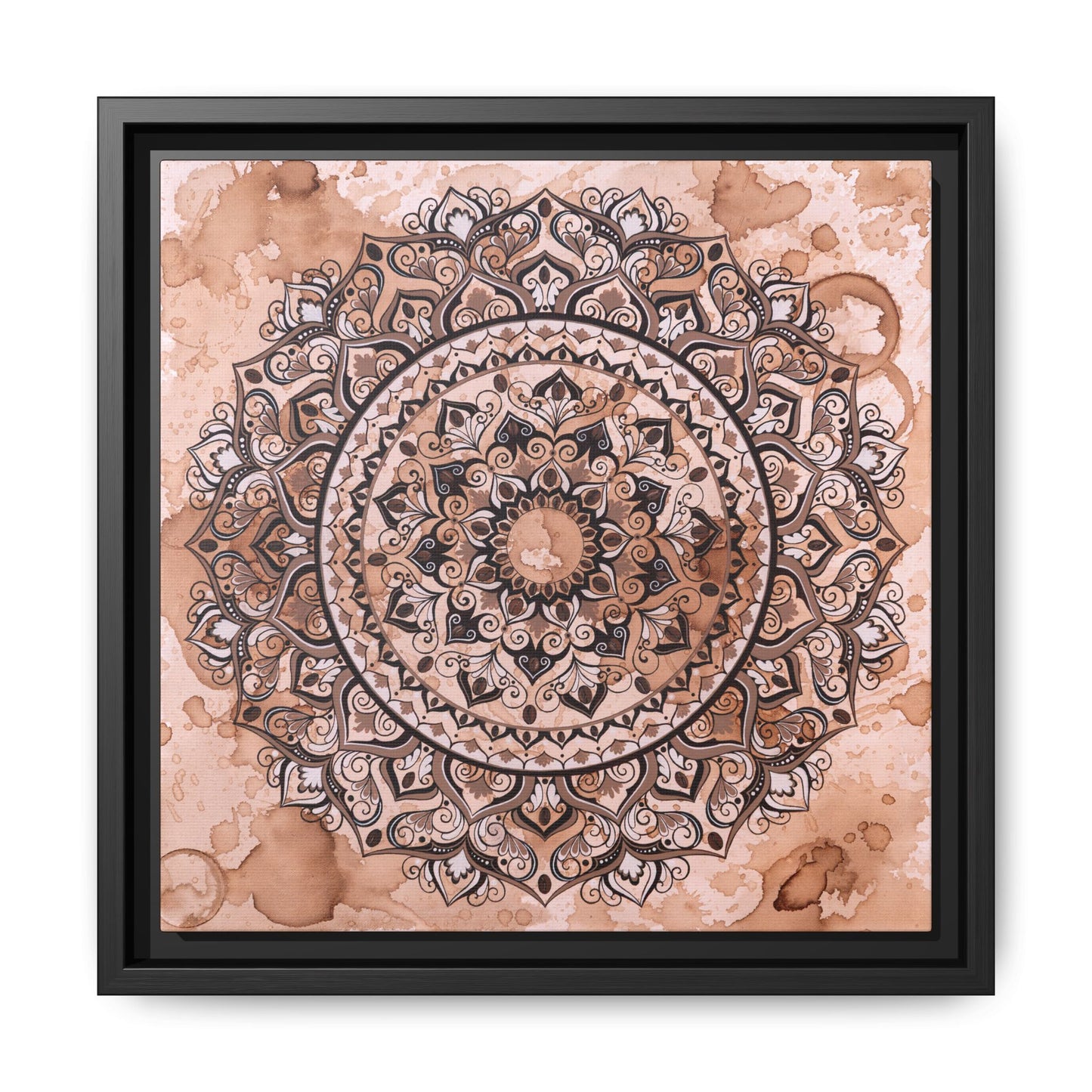 "Espresso Beans" Mandala Wall Art Canvas — Brown Watercolor Framed Print