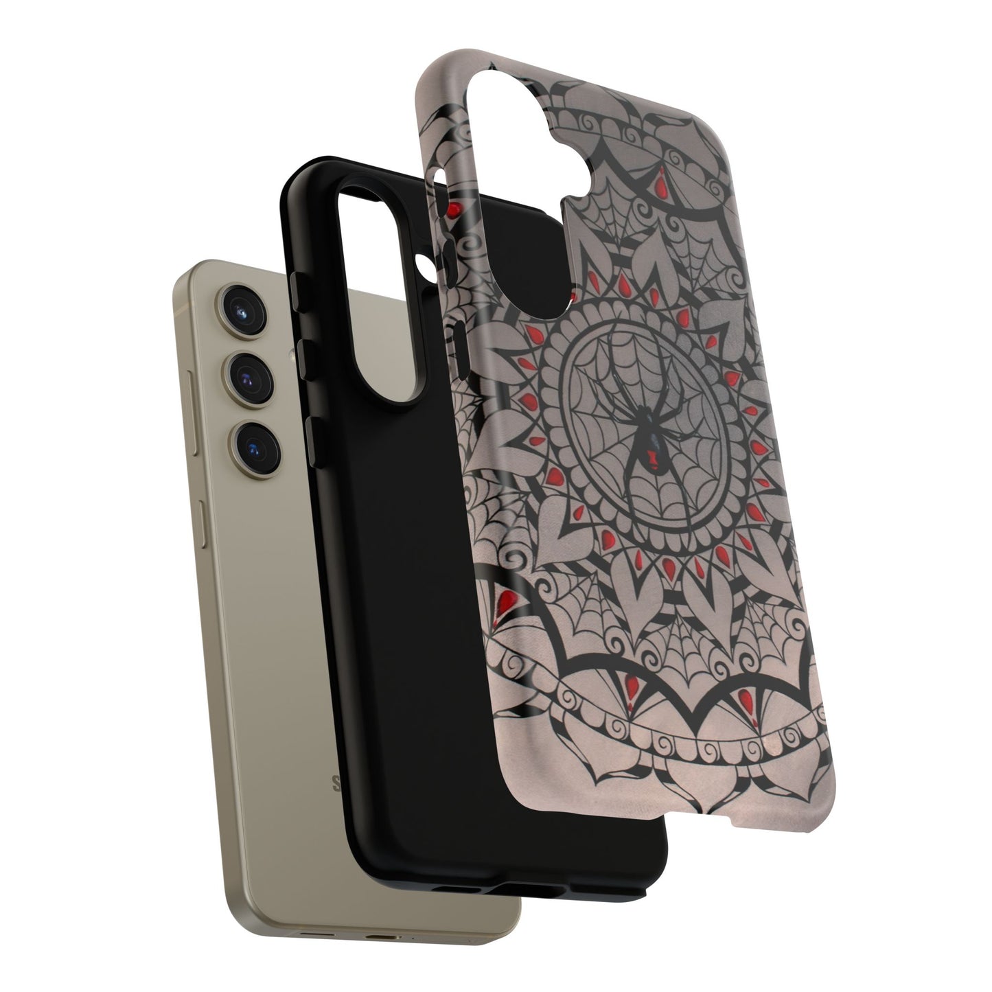 Mandala Spider Tough Phone Case - Gothic Red & Black Protective Cover