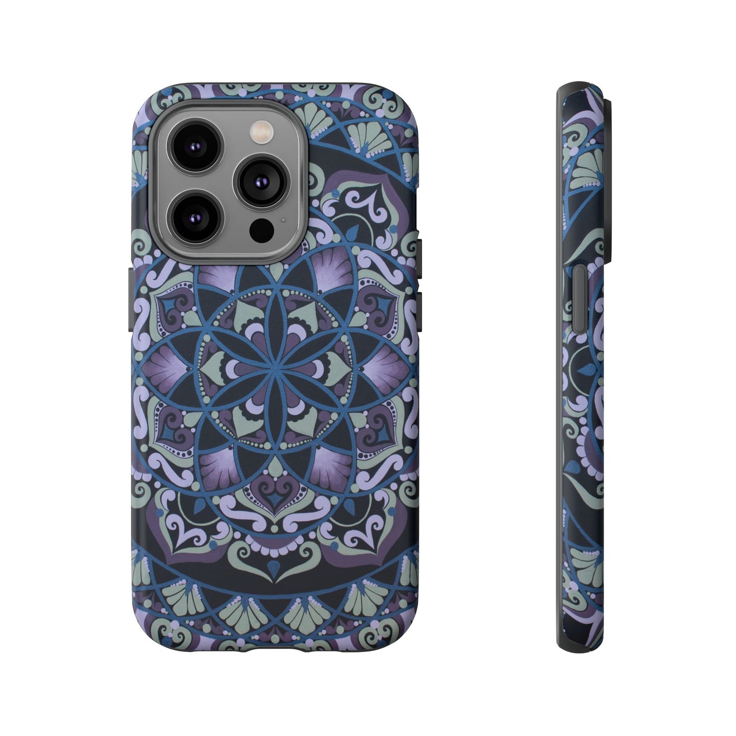 "Wisteria Bloom" Mandala Floral Tough Phone Case — Purple Blue Boho Protective Cover