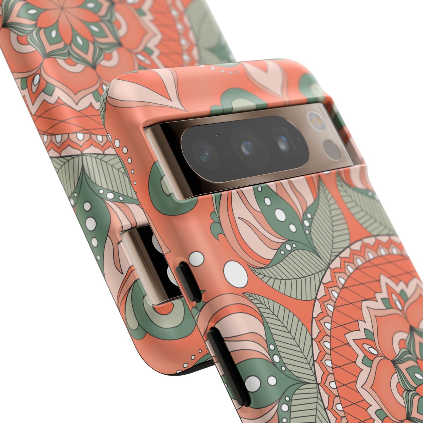 "Persimmon" Mandala Floral Phone Case — Boho Coral Green Protective Cover