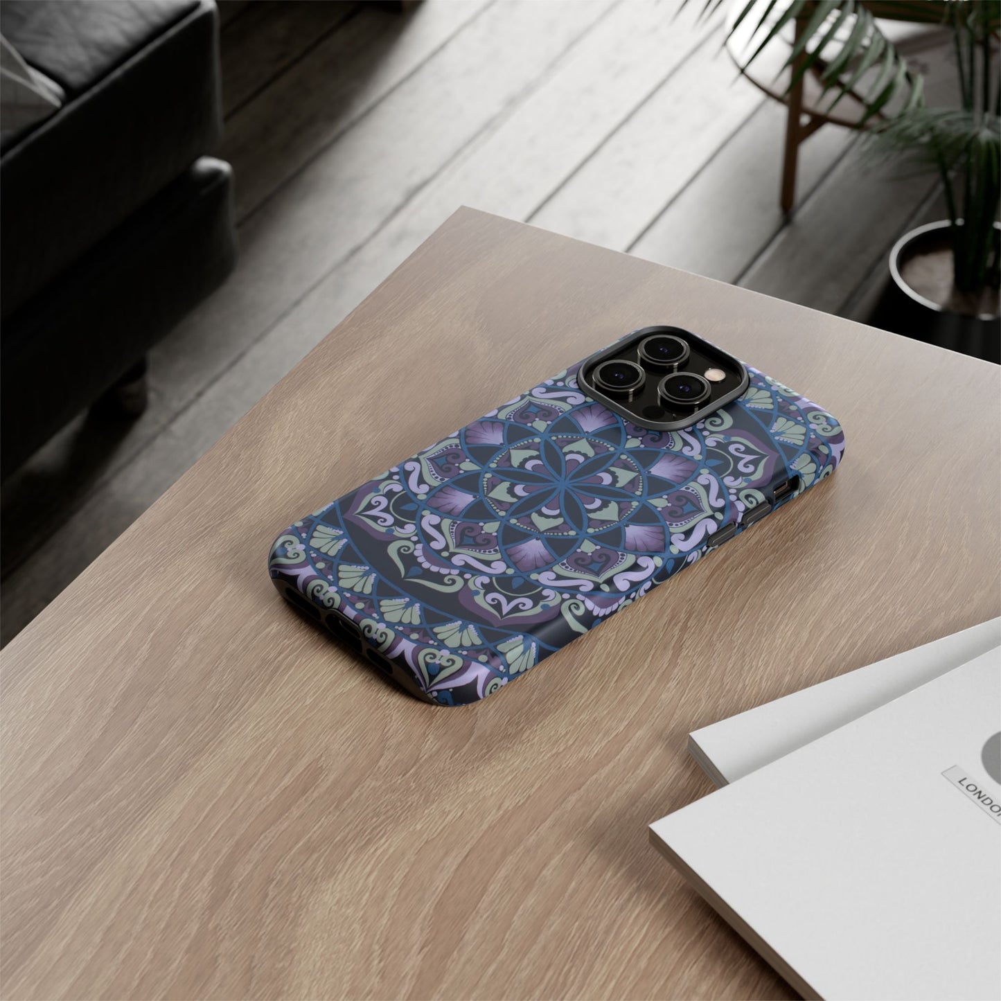 "Wisteria Bloom" Mandala Floral Tough Phone Case — Purple Blue Boho Protective Cover