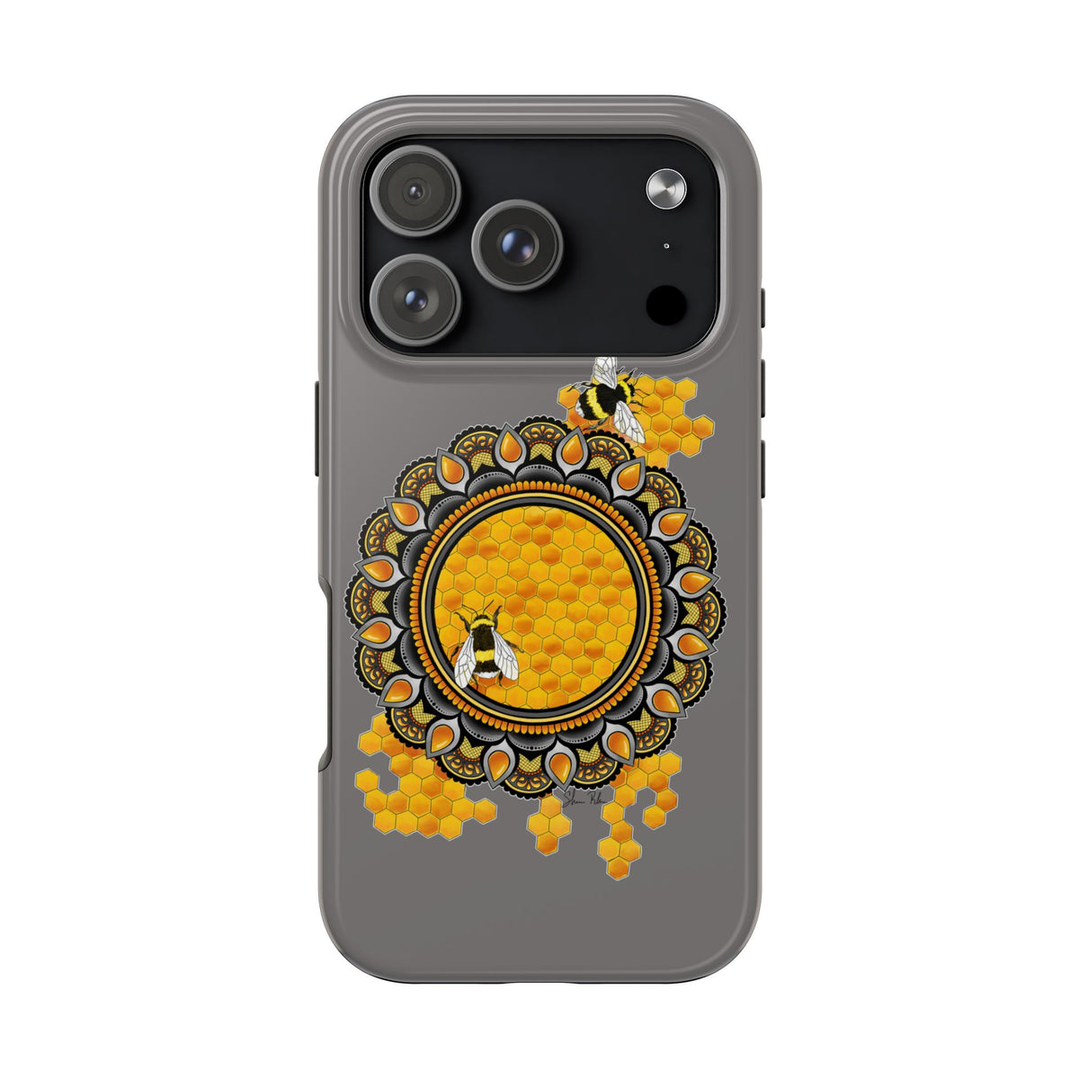 Bee Honeycomb Mandala Tough Phone Case — Artisan Honey Bees Protective Cover