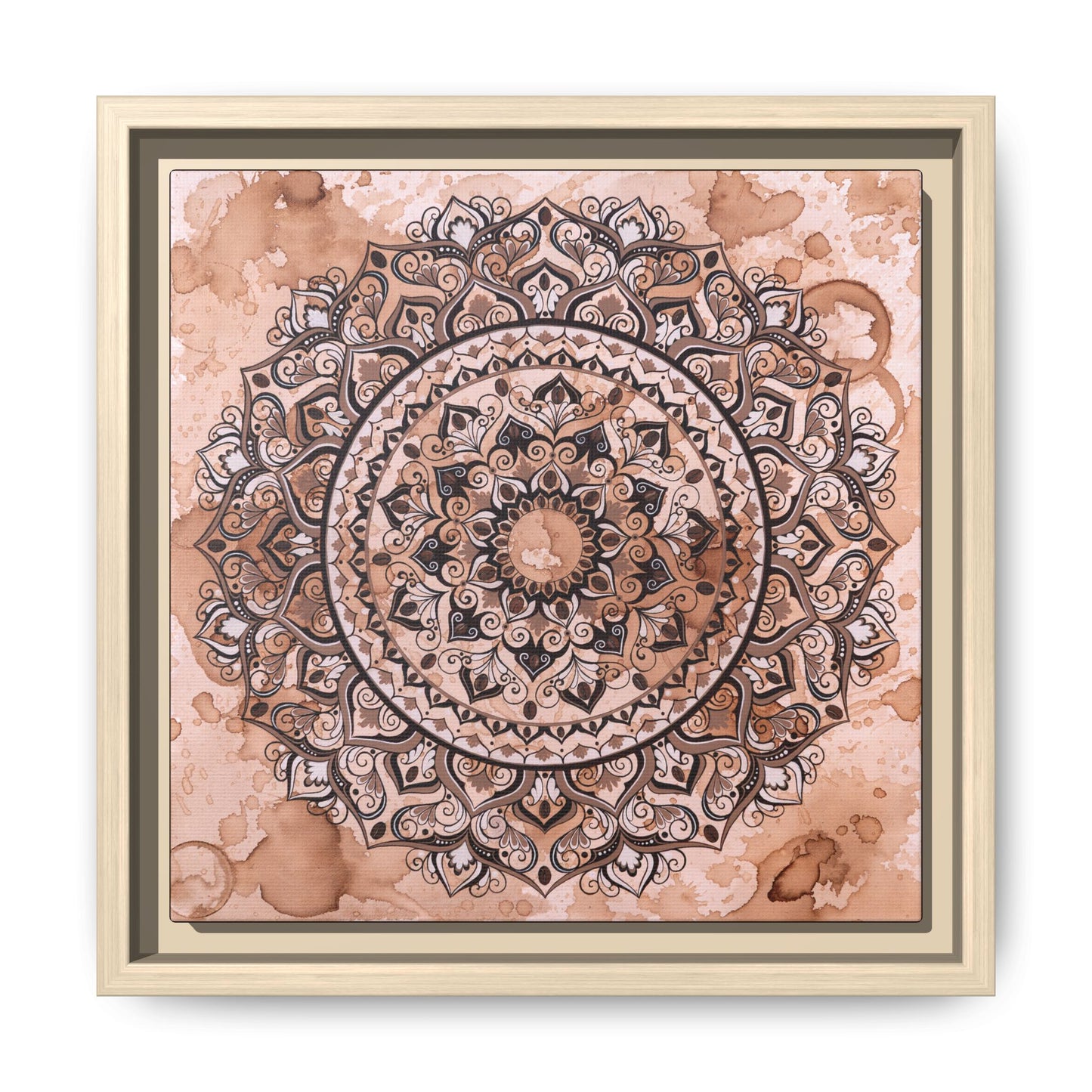 "Espresso Beans" Mandala Wall Art Canvas — Brown Watercolor Framed Print