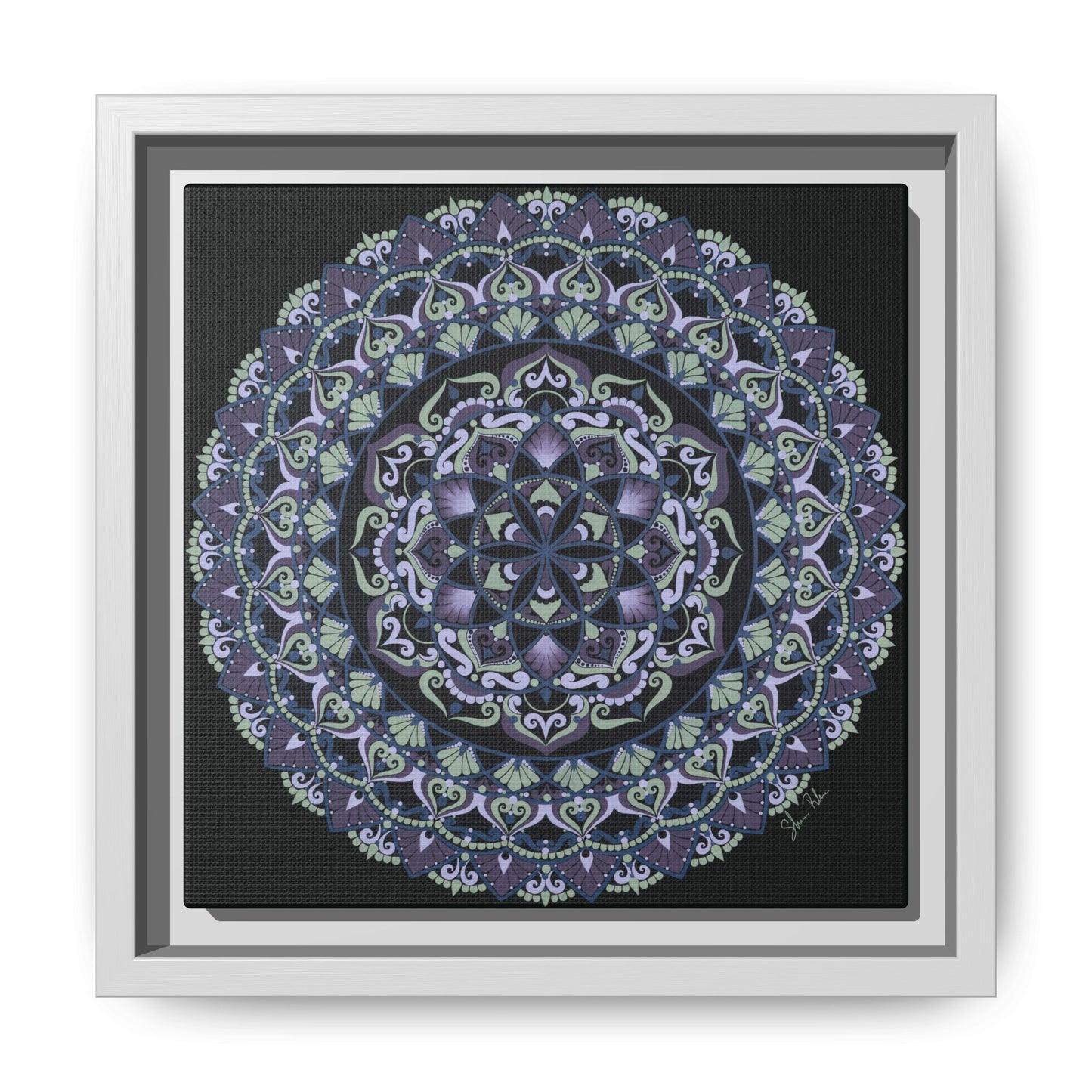 Framed "Wisteria Bloom" Mandala Wall Art — Purple Floral Geometric Canvas