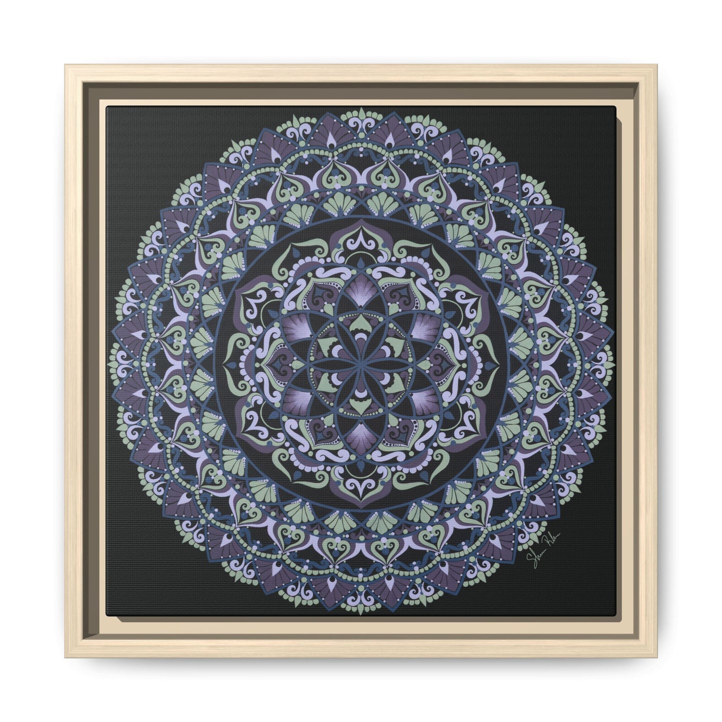 Framed "Wisteria Bloom" Mandala Wall Art — Purple Floral Geometric Canvas