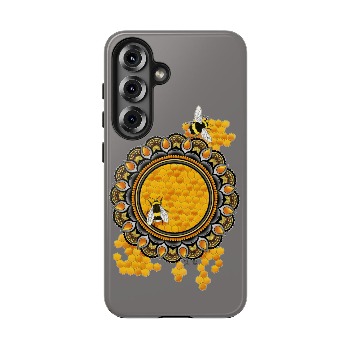 Bee Honeycomb Mandala Tough Phone Case — Artisan Honey Bees Protective Cover