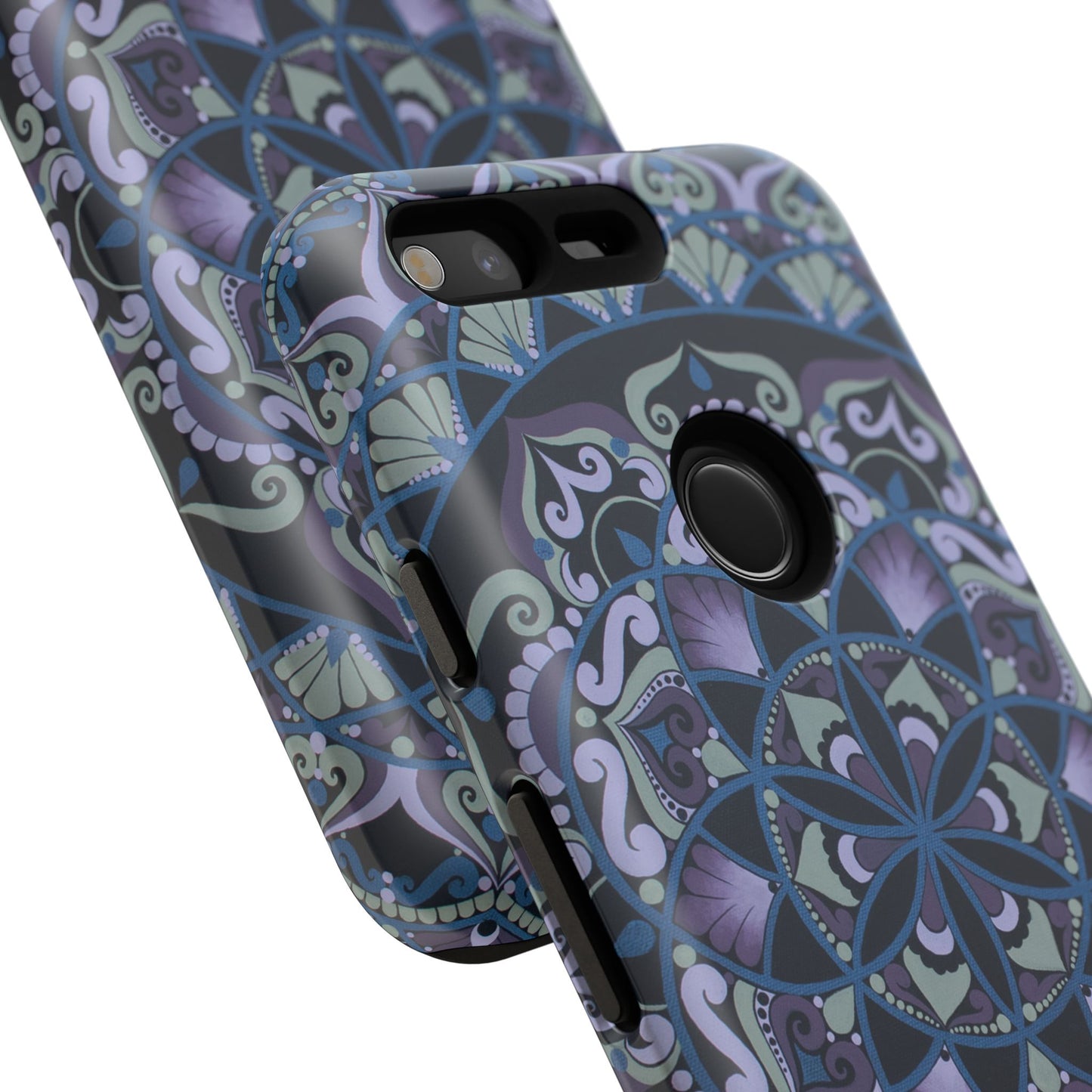 "Wisteria Bloom" Mandala Floral Tough Phone Case — Purple Blue Boho Protective Cover
