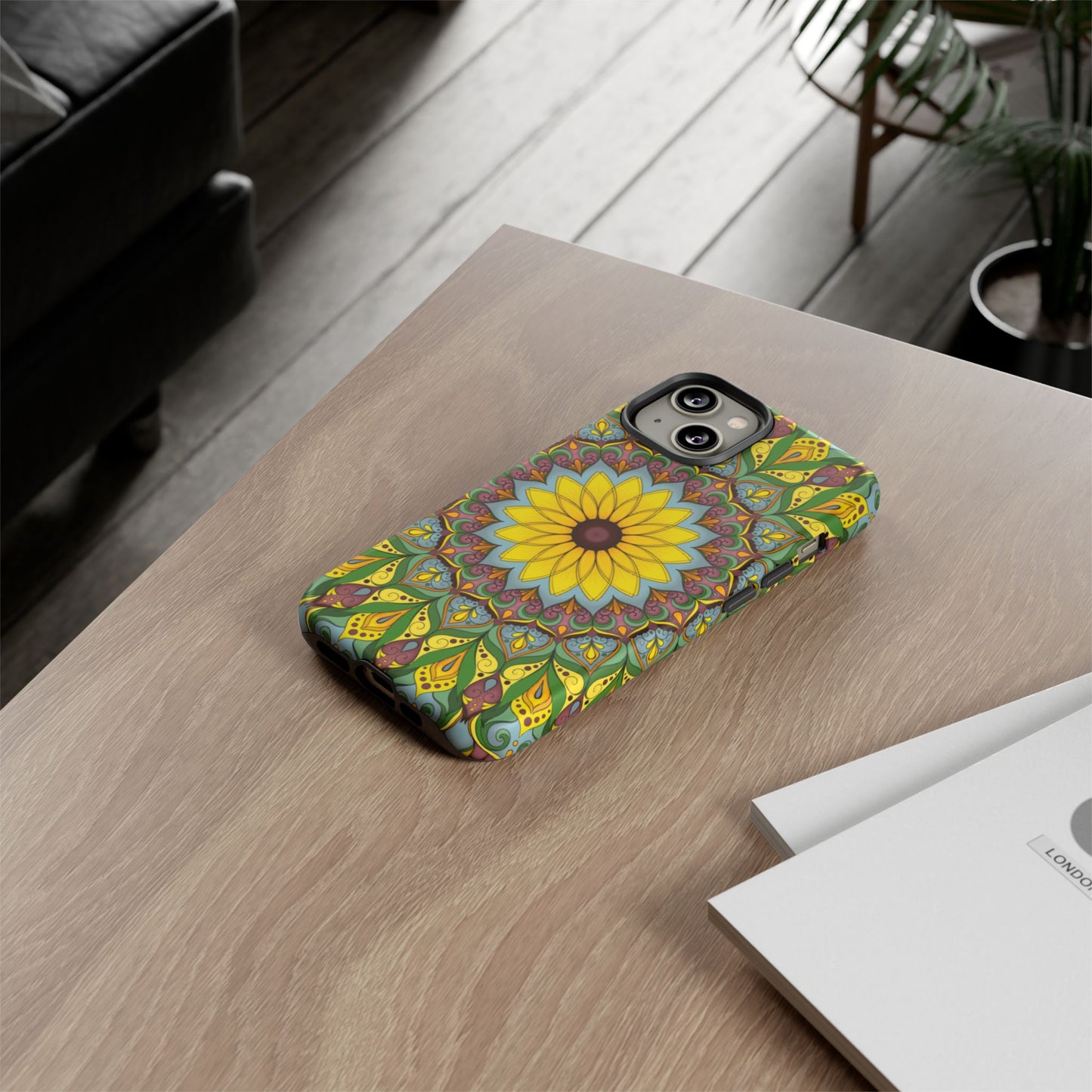 "Black Eyed Susan" Mandala Phone Case — Floral Boho Tough Case