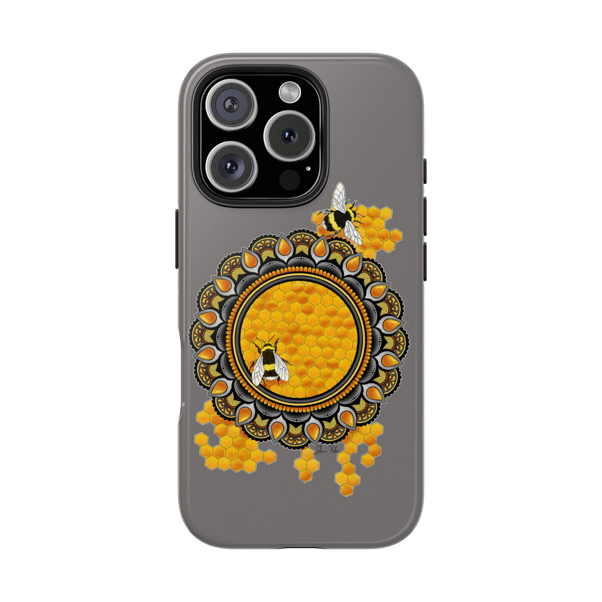Bee Honeycomb Mandala Tough Phone Case — Artisan Honey Bees Protective Cover