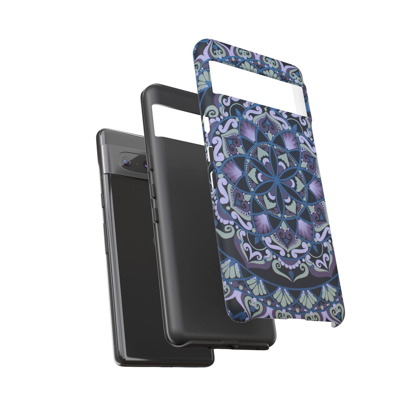 "Wisteria Bloom" Mandala Floral Tough Phone Case — Purple Blue Boho Protective Cover