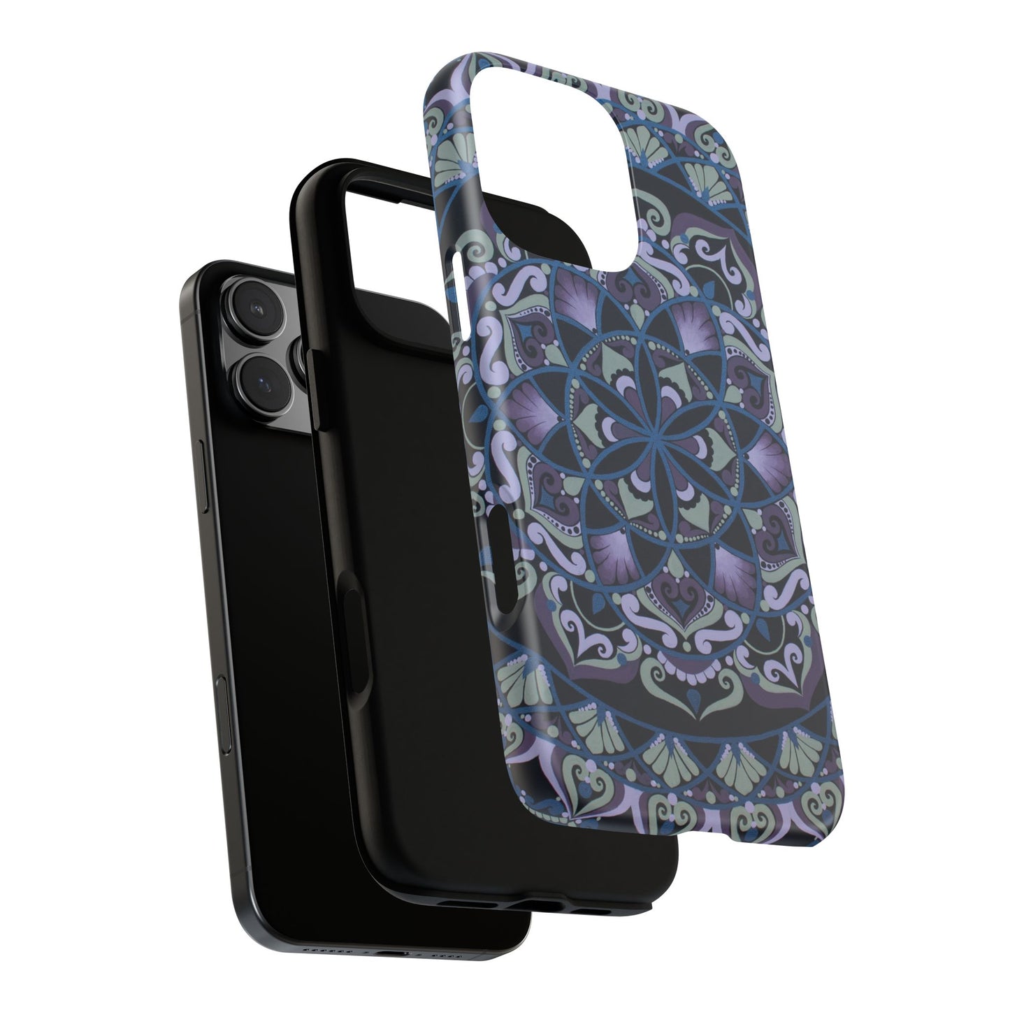 "Wisteria Bloom" Mandala Floral Tough Phone Case — Purple Blue Boho Protective Cover