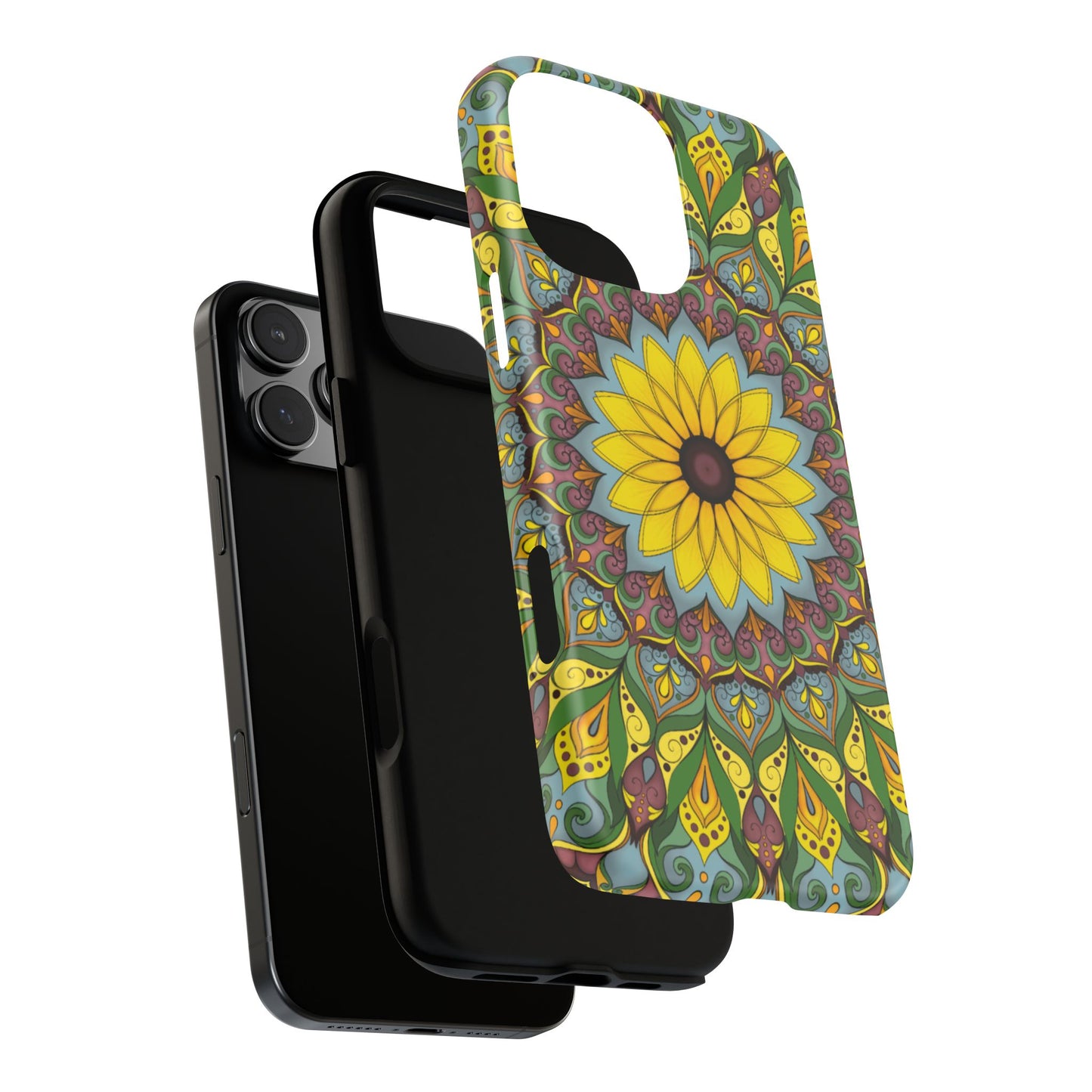 "Black Eyed Susan" Mandala Phone Case — Floral Boho Tough Case