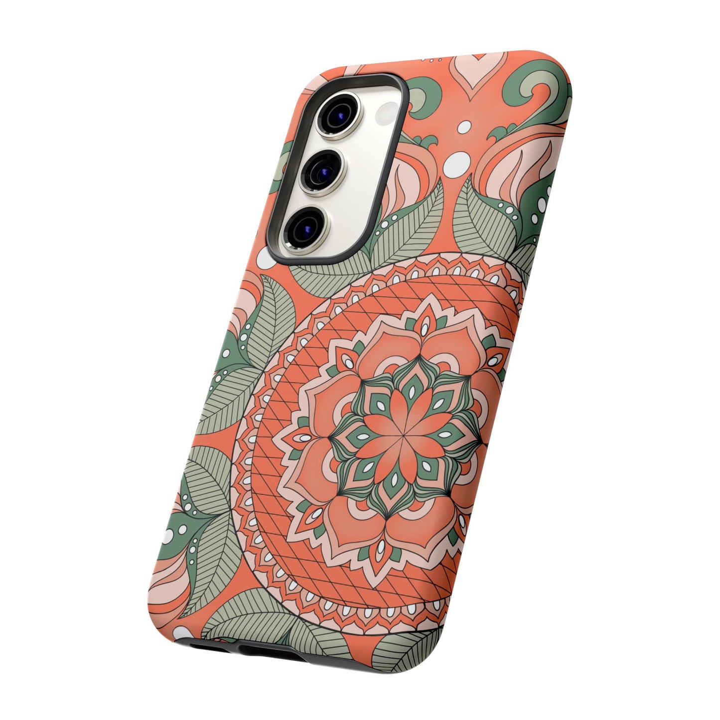 "Persimmon" Mandala Floral Phone Case — Boho Coral Green Protective Cover