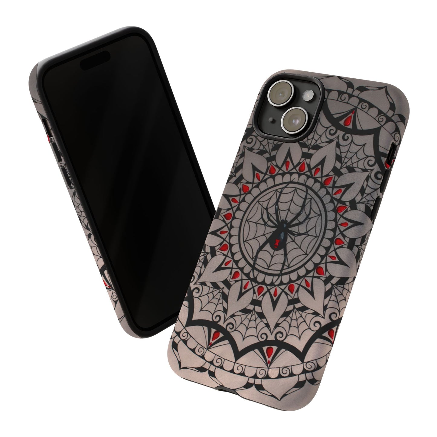Mandala Spider Tough Phone Case - Gothic Red & Black Protective Cover