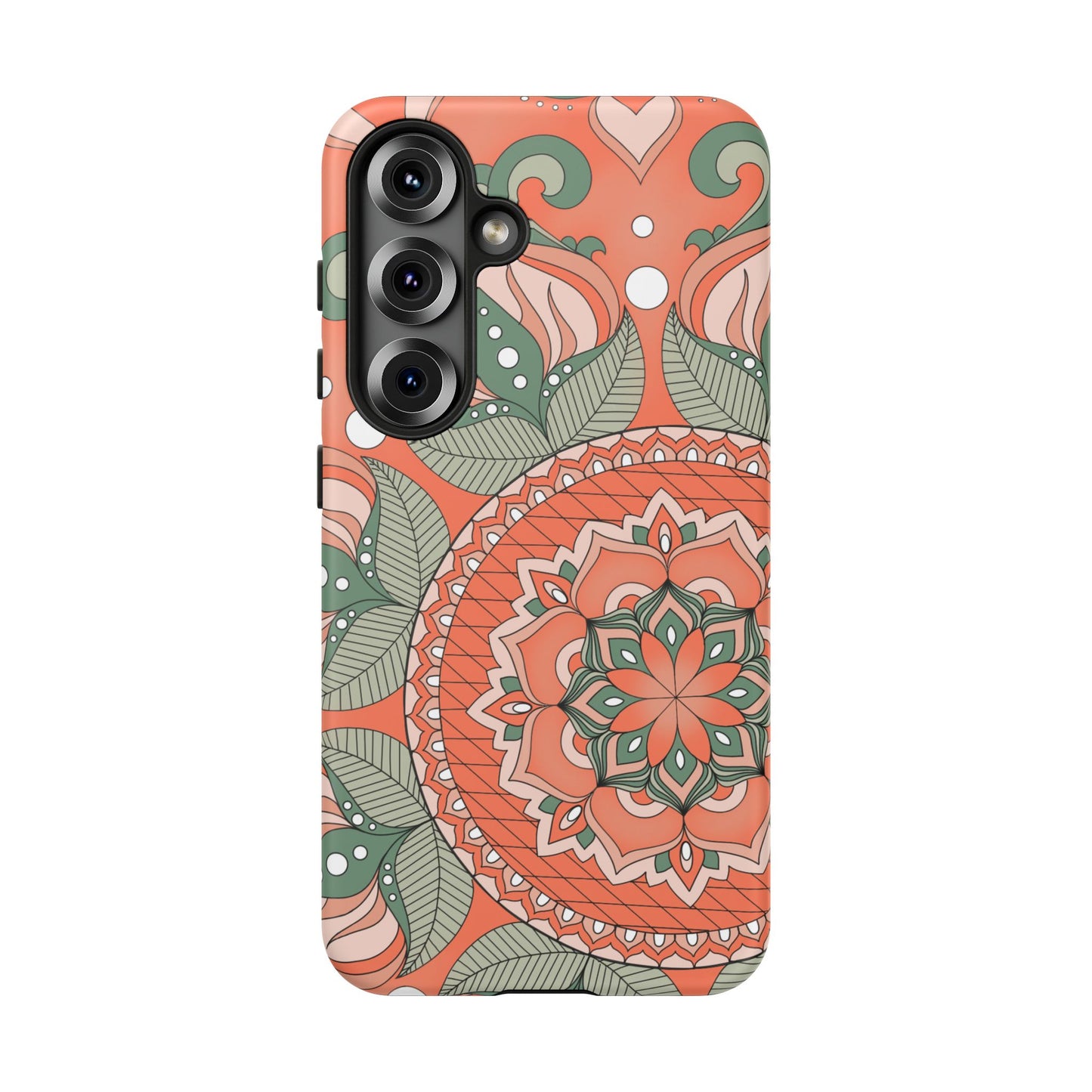"Persimmon" Mandala Floral Phone Case — Boho Coral Green Protective Cover