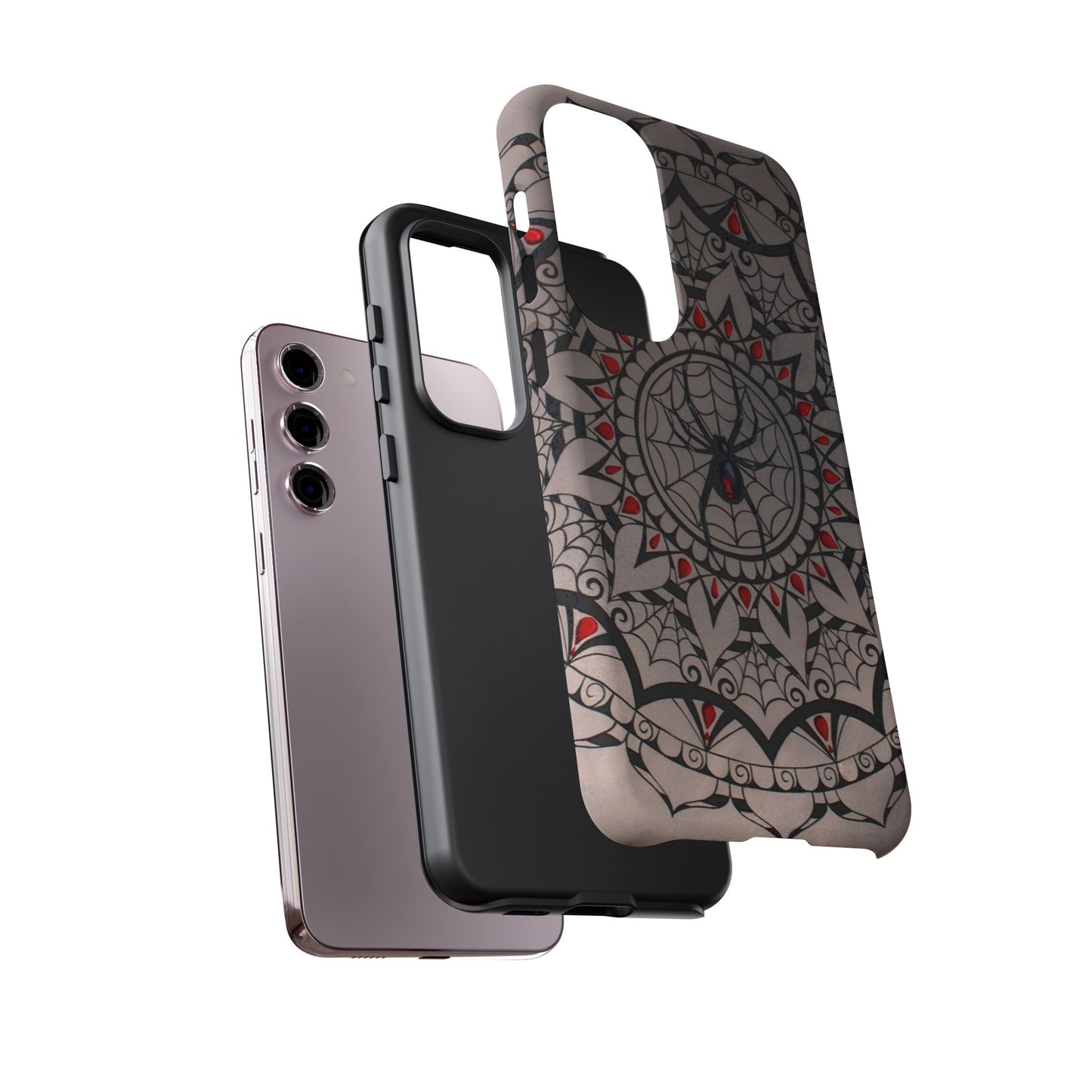 Mandala Spider Tough Phone Case - Gothic Red & Black Protective Cover