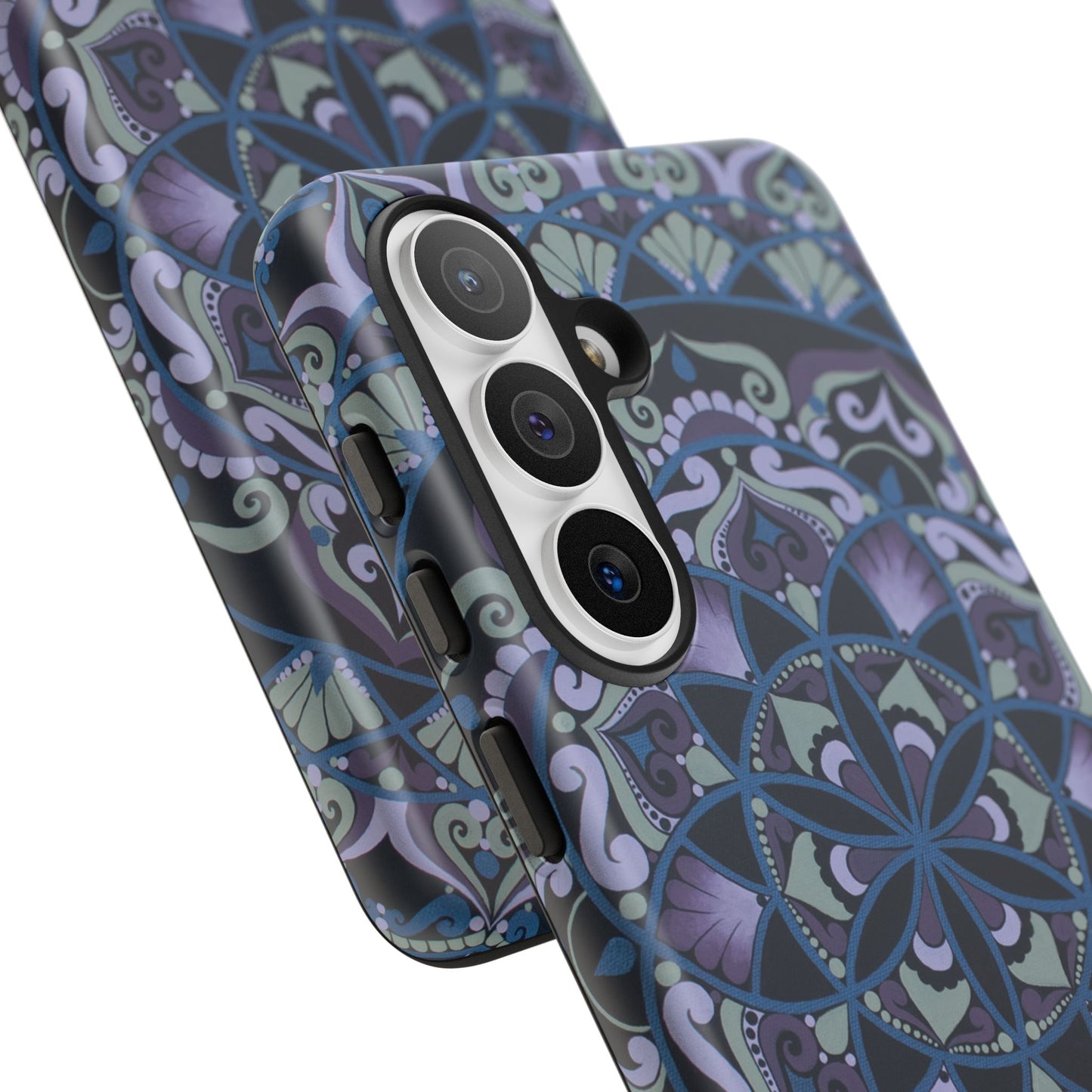"Wisteria Bloom" Mandala Floral Tough Phone Case — Purple Blue Boho Protective Cover