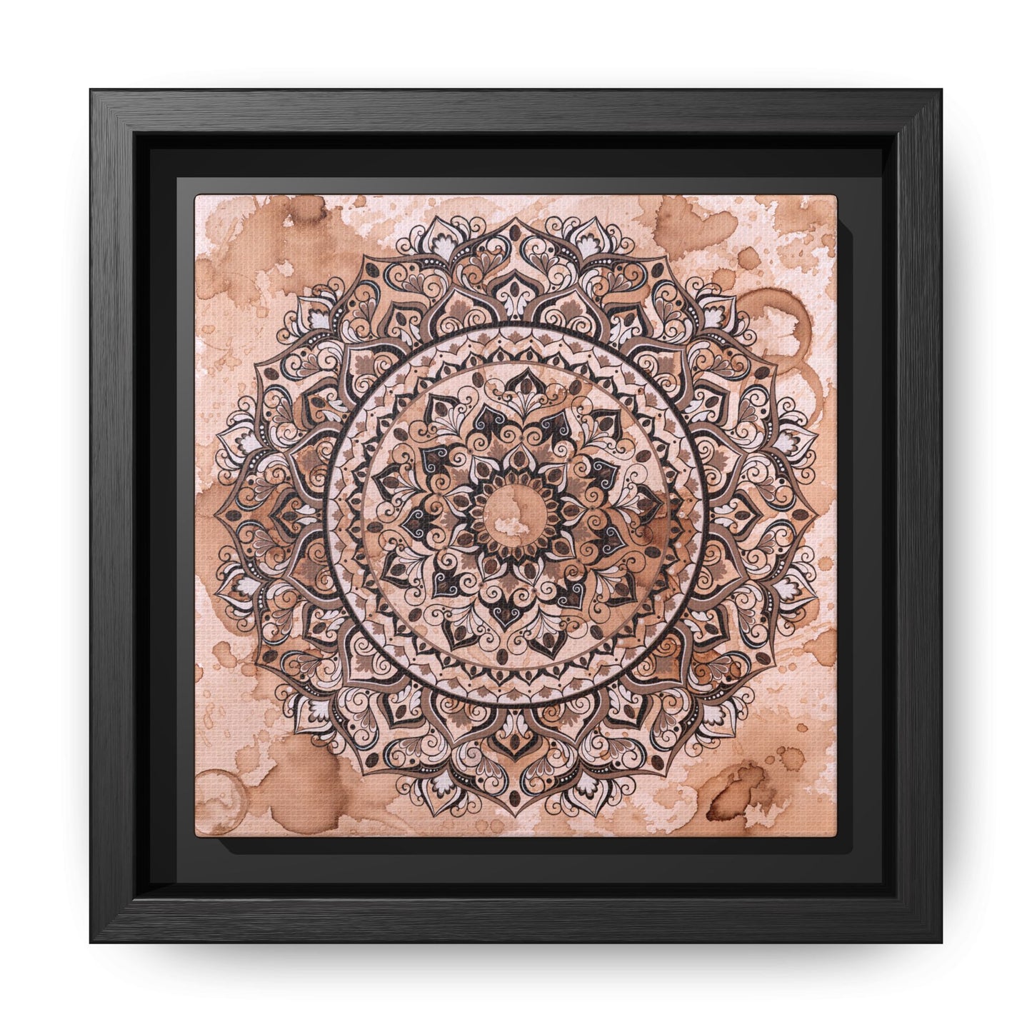 "Espresso Beans" Mandala Wall Art Canvas — Brown Watercolor Framed Print