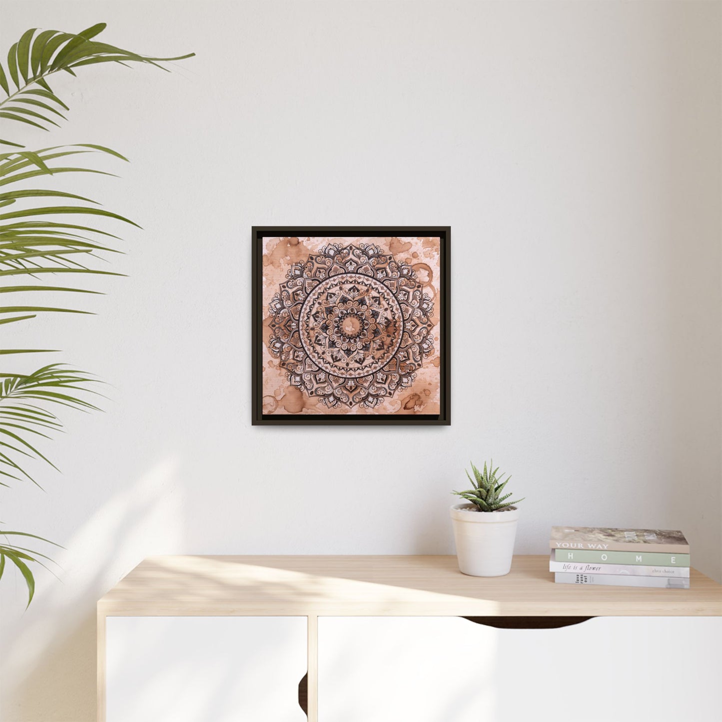 "Espresso Beans" Mandala Wall Art Canvas — Brown Watercolor Framed Print